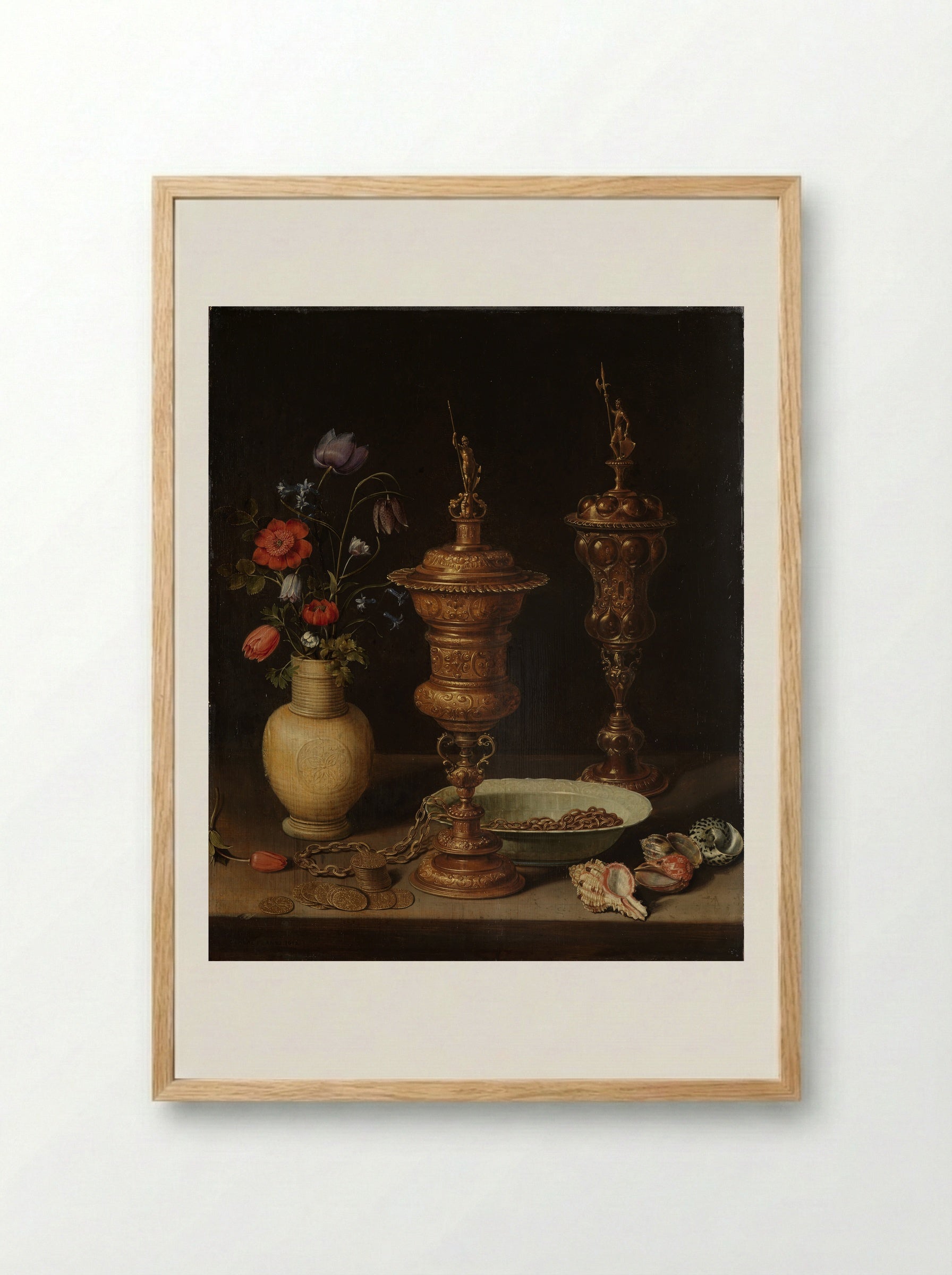 Still Life with Flowers and Gold Cups of Honor - Clara Peeters - Framed Print Wood