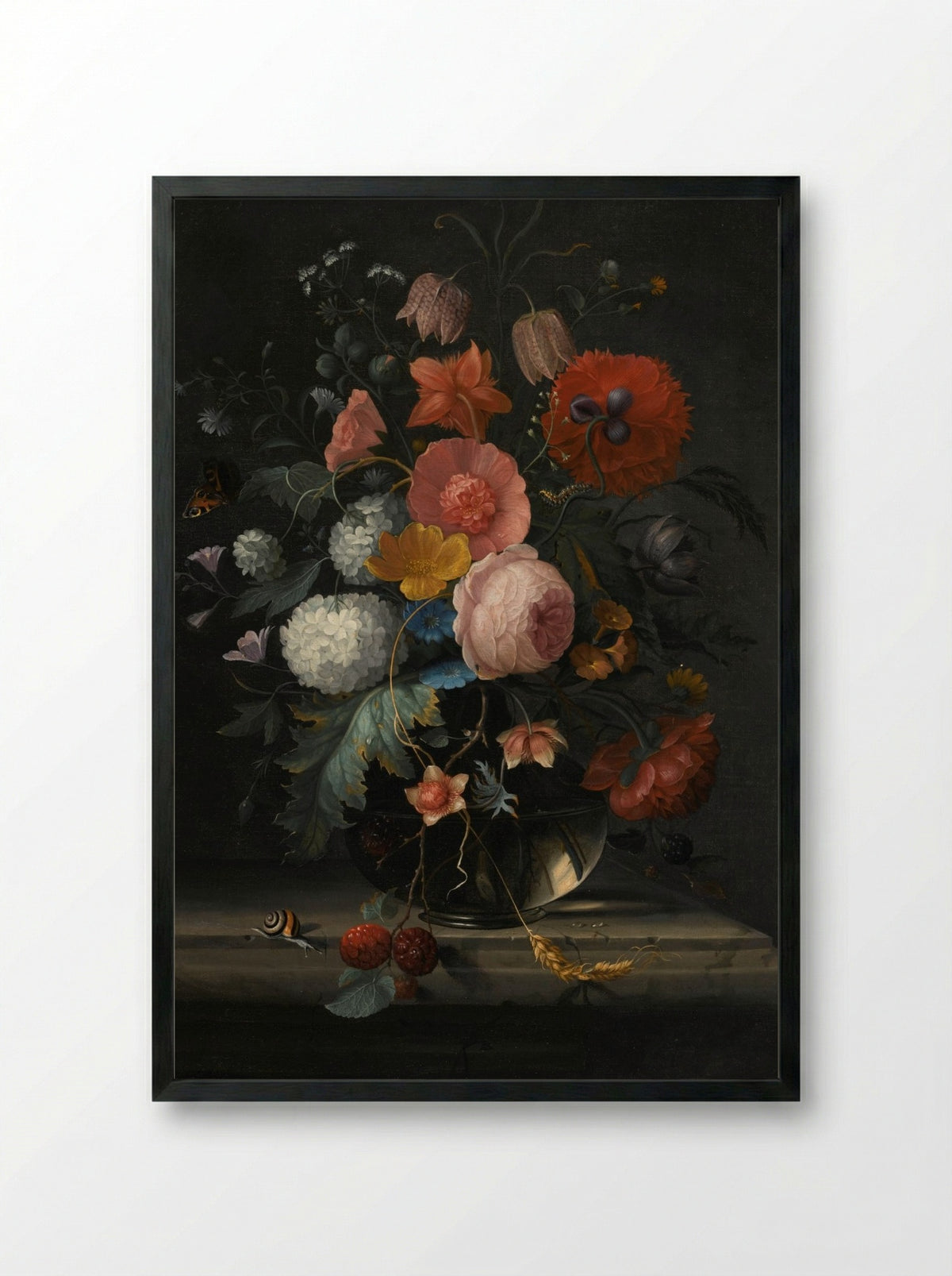 Still Life with Flowers in a Glass Vase - Pieter Gallis - Framed Print Black