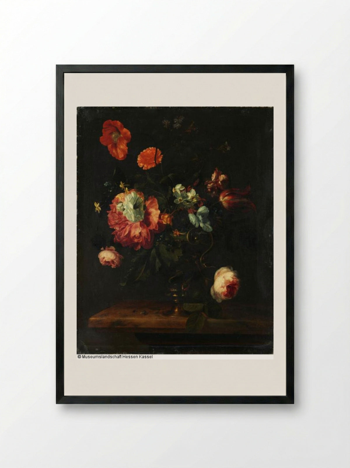 Still Life with Flowers in a Glass Vase - Herman Verelst - Framed Print Black