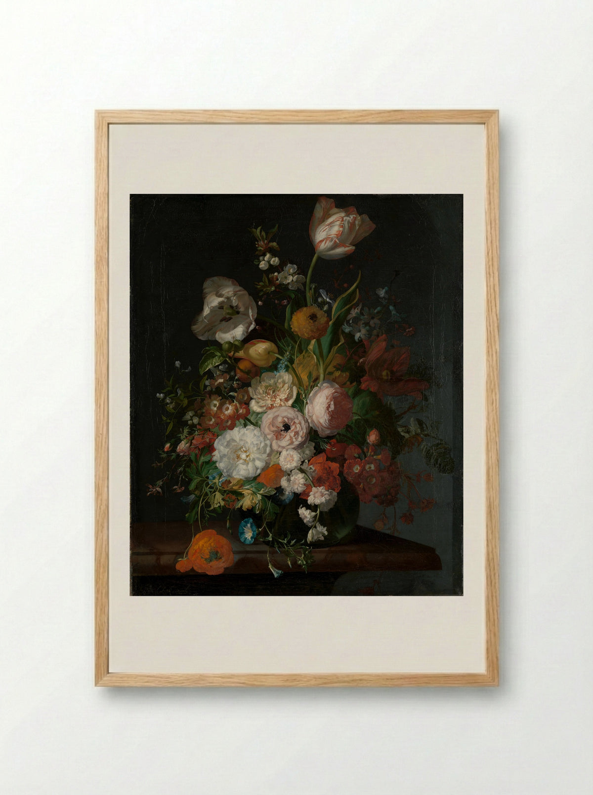 Still Life with Flowers in a Glass Vase - Rachel Ruysch - Framed Print Wood