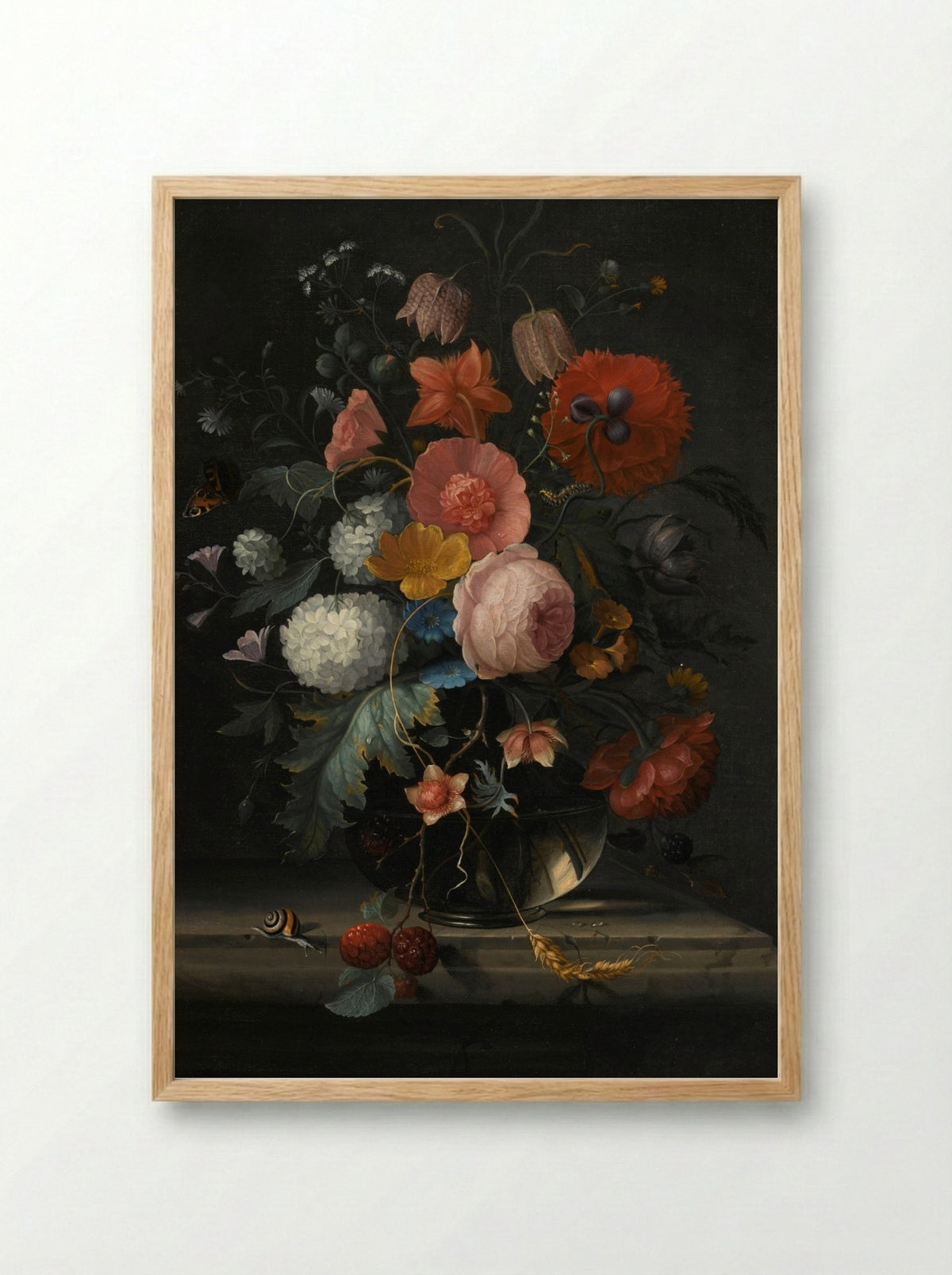 Still Life with Flowers in a Glass Vase - Pieter Gallis - Framed Print Wood