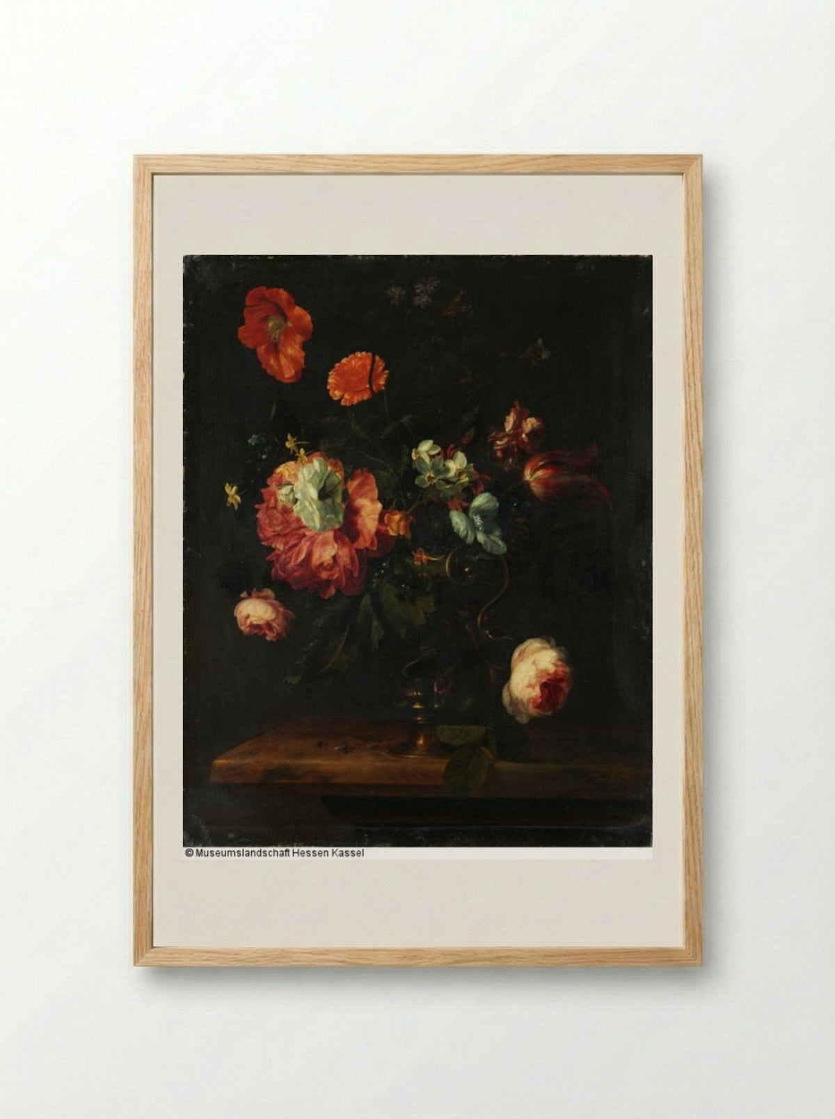 Still Life with Flowers in a Glass Vase - Herman Verelst - Framed Print Wood