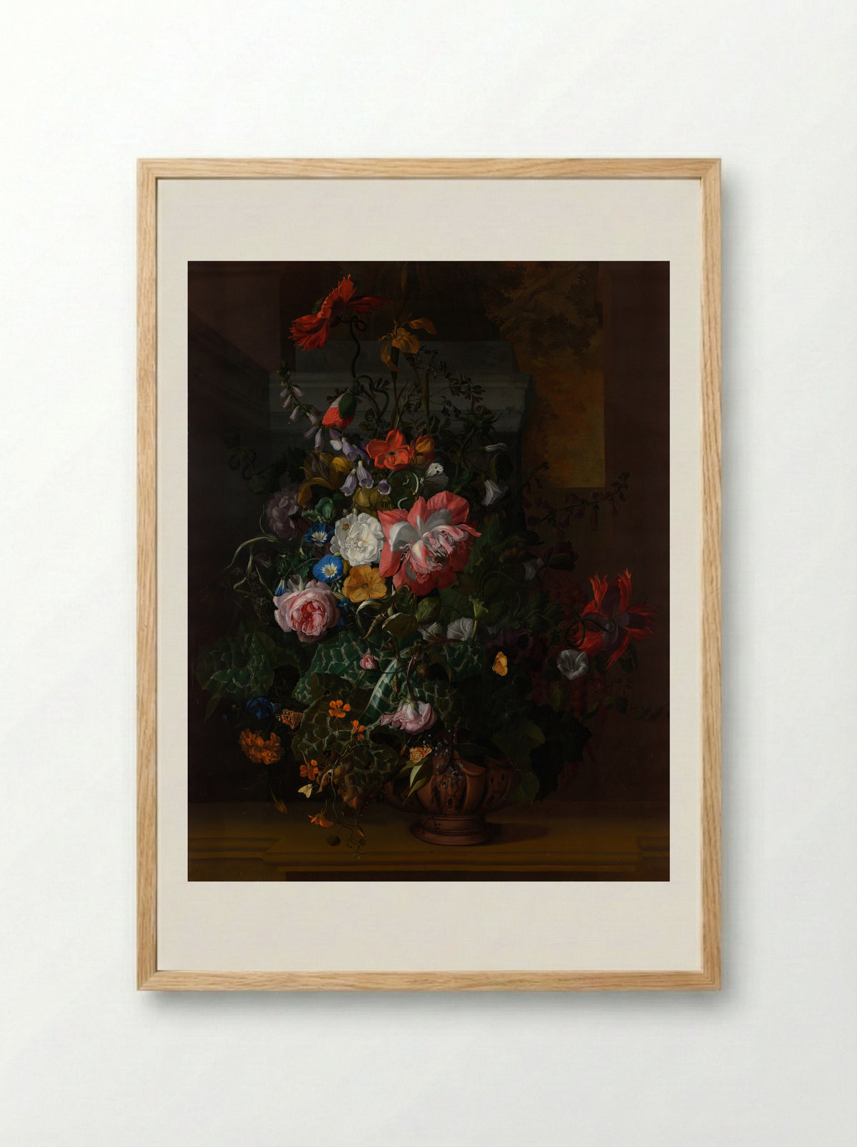 Still Life with Flowers on a Marble Ledge - Rachel Ruysch - Framed Print Wood