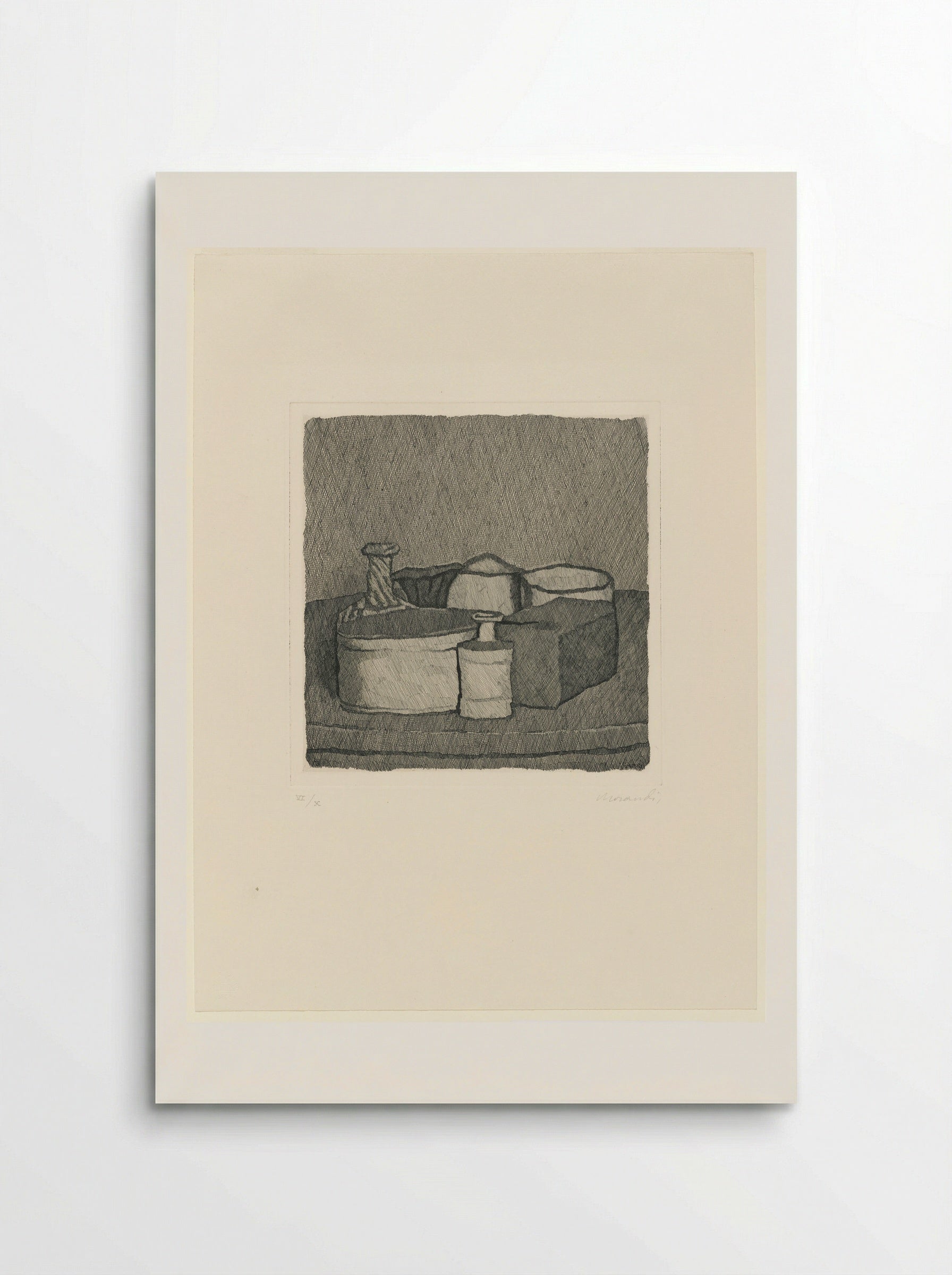 Still Life with Four Objects and Three Bottles - Giorgio Morandi - Poster