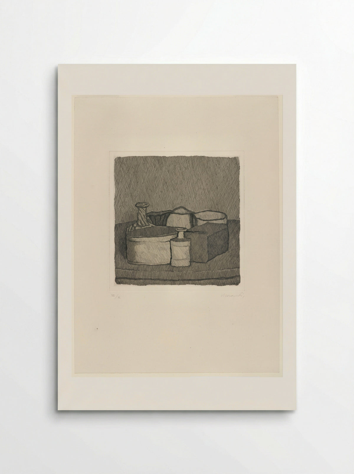 Still Life with Four Objects and Three Bottles - Giorgio Morandi - Poster
