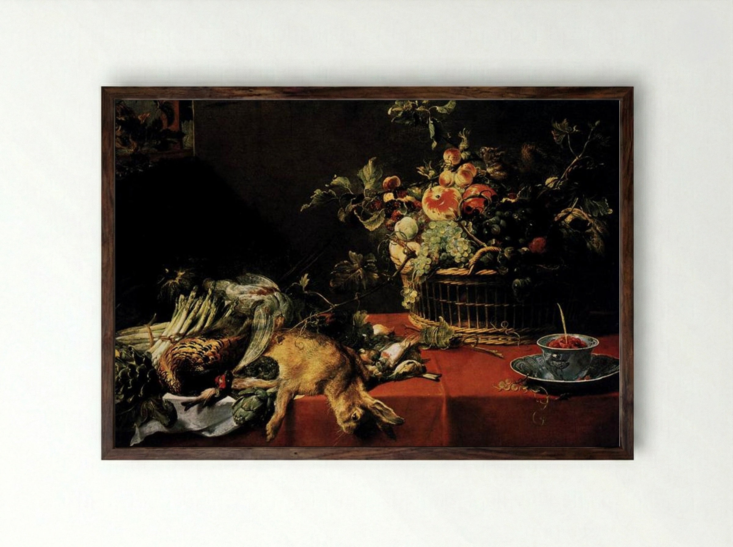 Still Life with Fruit Basket and Game - Frans Snyders - Framed Print Dark Wood
