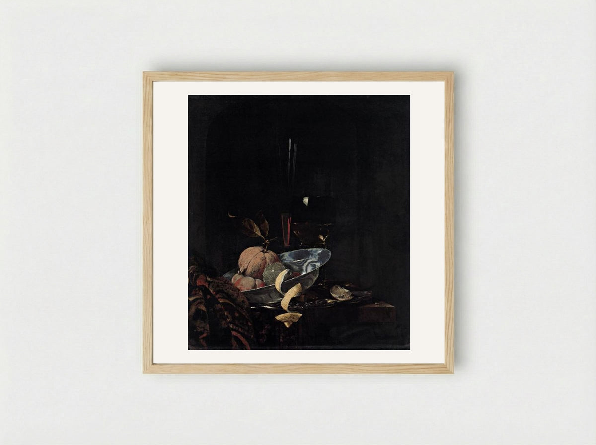 Still-Life with Fruit, Glassware, and a Wanli Bowl - Willem Kalf - Framed Print Wood