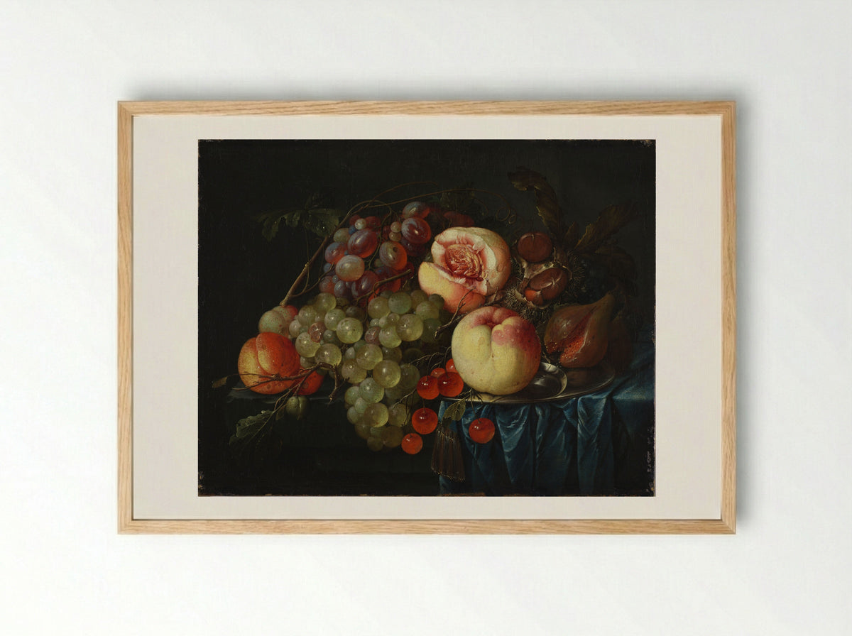 Still Life with Fruit and Chestnuts - Cornelis de Heem - Framed Print Wood