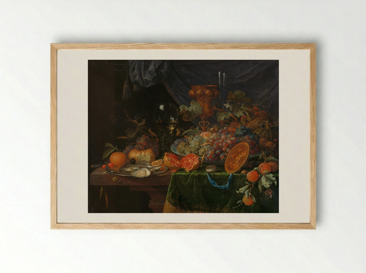 Still Life with Fruit and Oysters - Abraham Mignon - Framed Print Wood