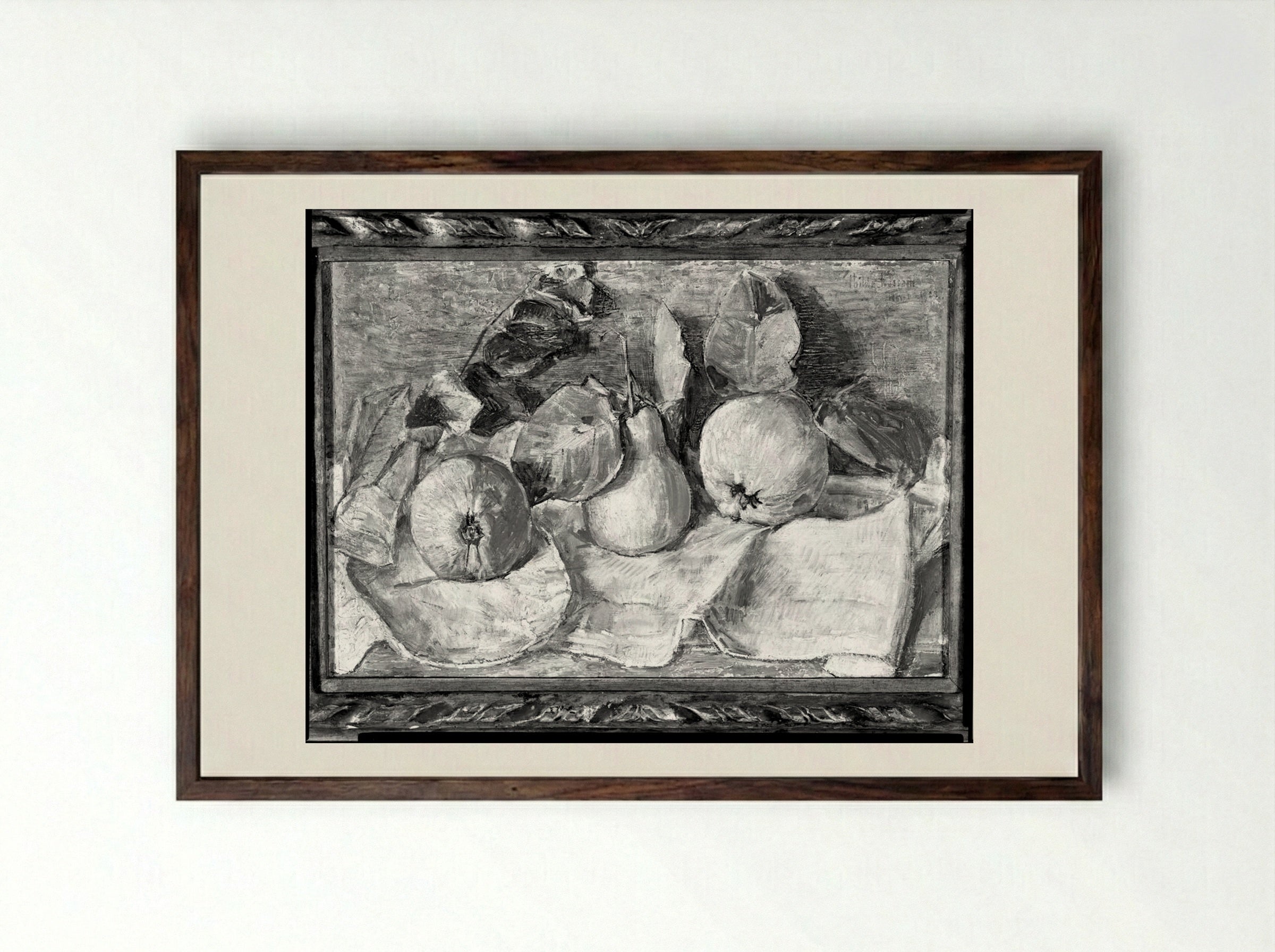 Still Life with Fruit - Childe Hassam - Framed Print Dark Wood