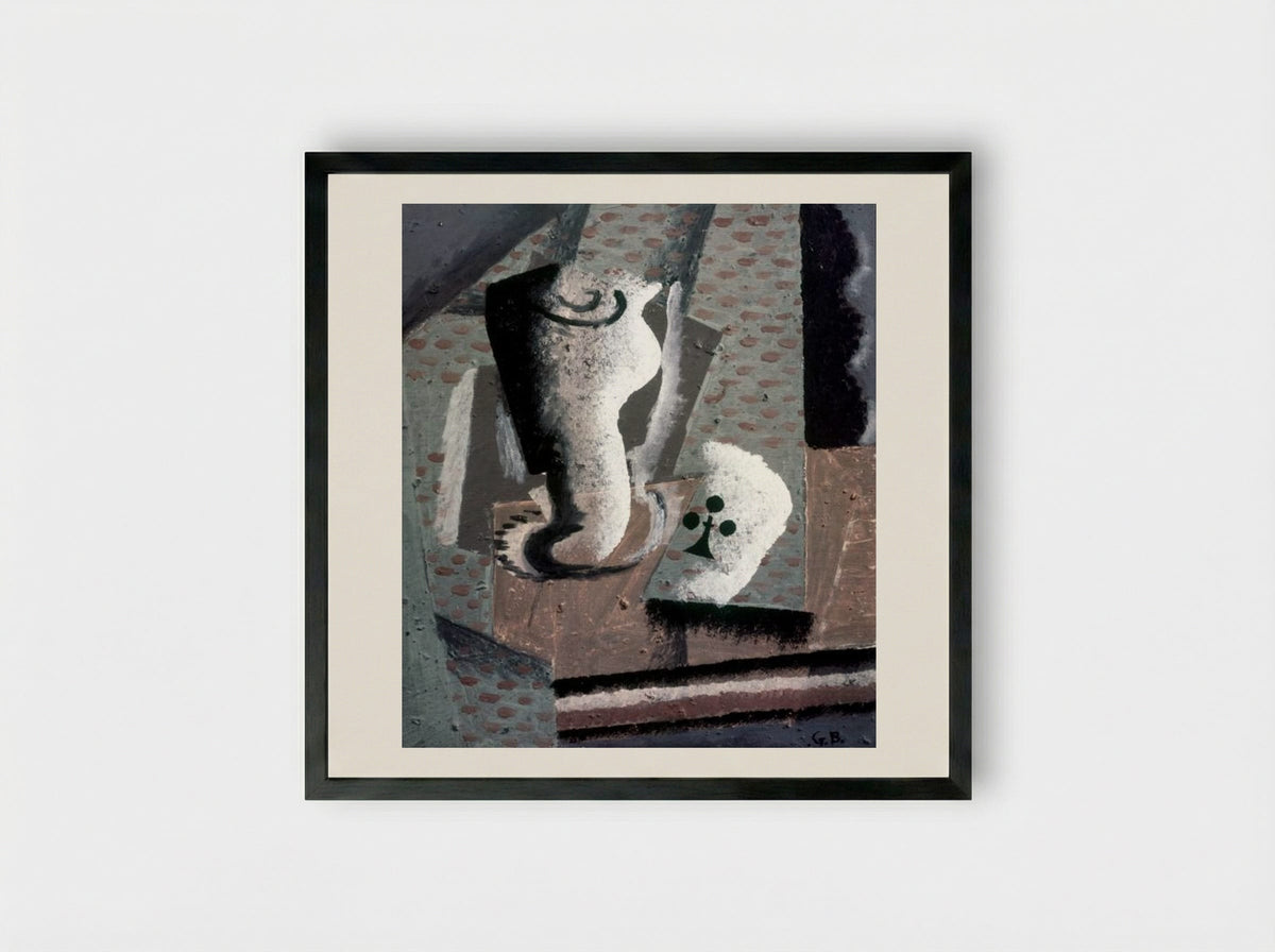 Still Life with Glass Carafe and Ace of Clubs - Georges Braque - Framed Print Black