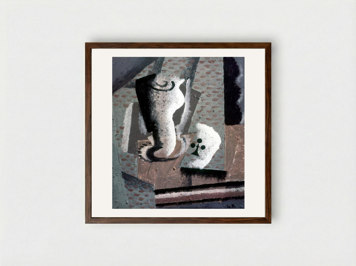 Still Life with Glass Carafe and Ace of Clubs - Georges Braque - Framed Print Dark Wood