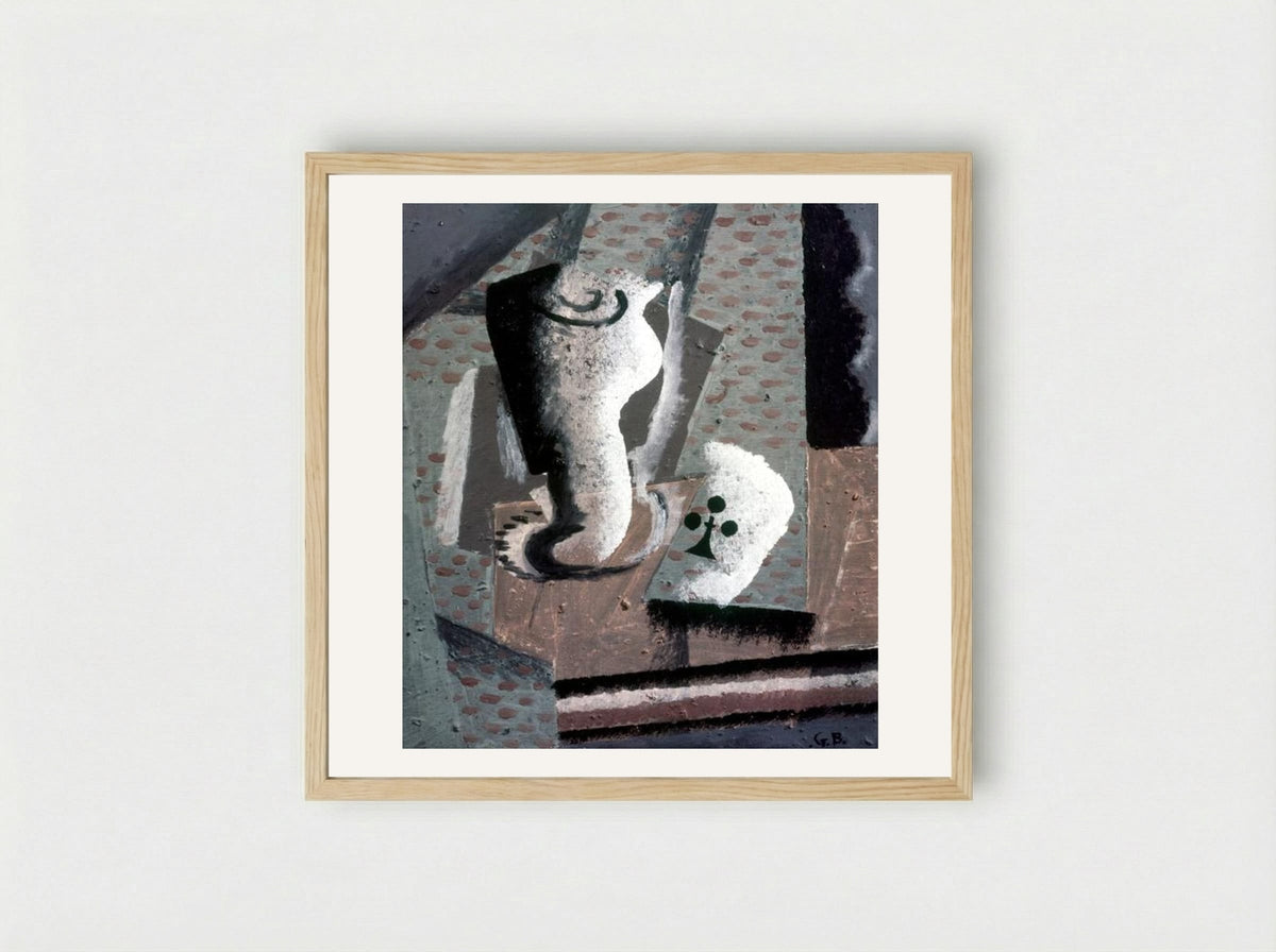 Still Life with Glass Carafe and Ace of Clubs - Georges Braque - Framed Print Wood