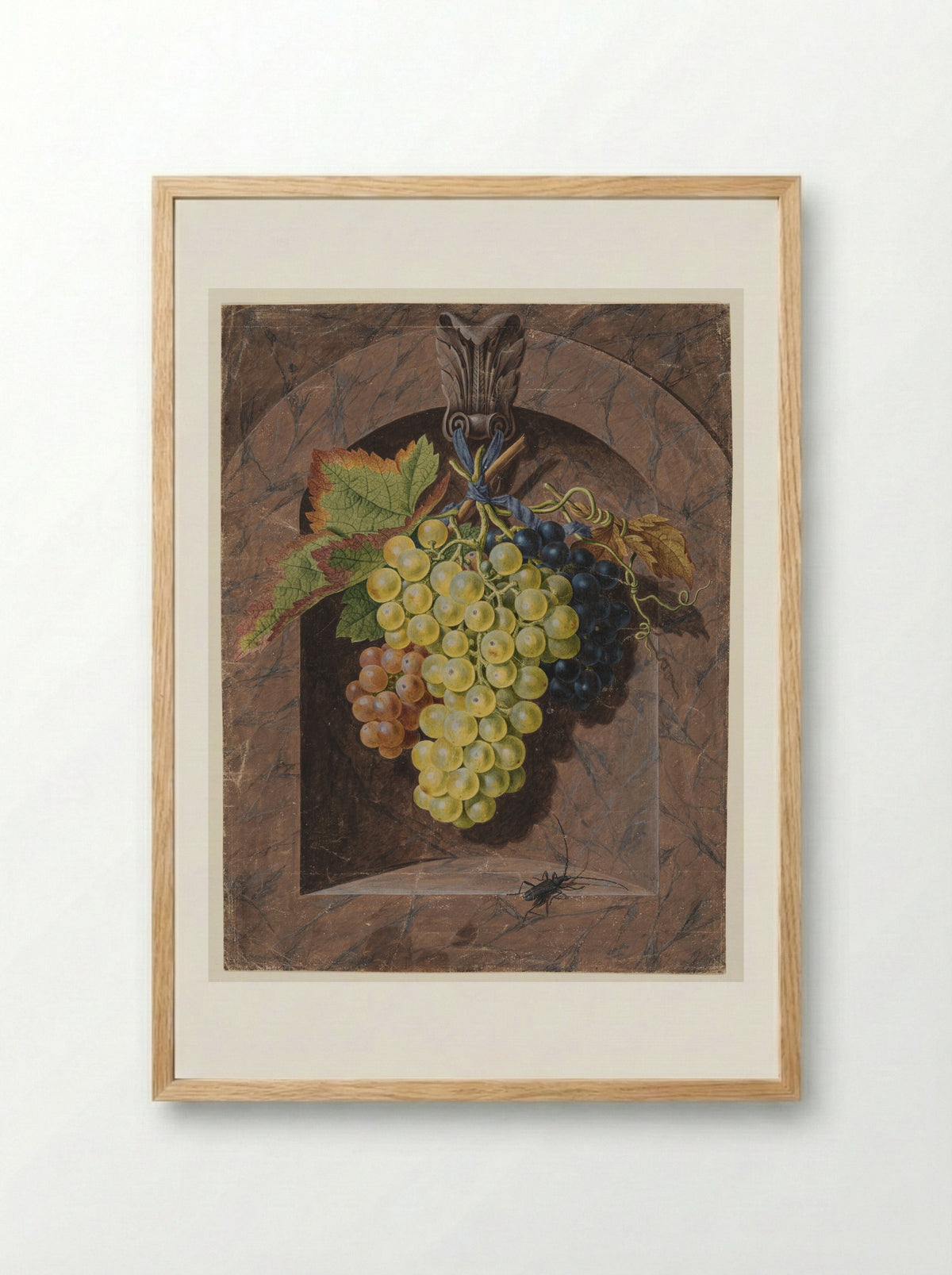 Still Life with Grapes in a Marble Niche - Johann Christian Jacob Friedrich - Framed Print Wood