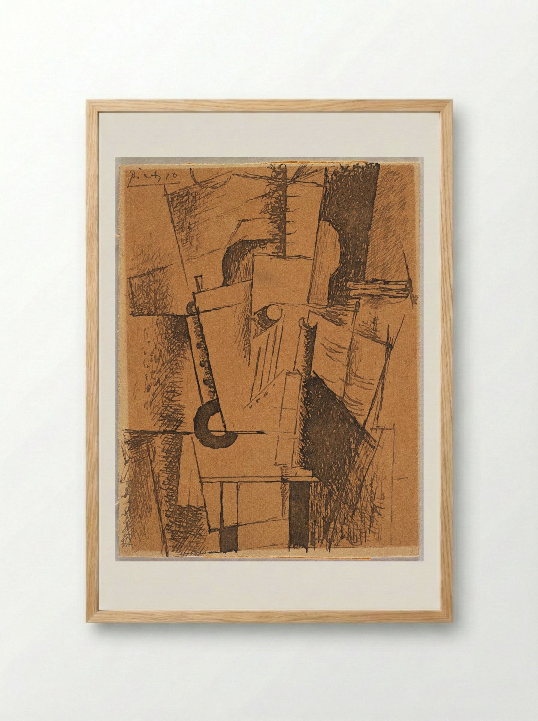 Still Life with Guitar, Clarinet, Bottle and Sheet Music - Pablo Picasso - Framed Print Wood
