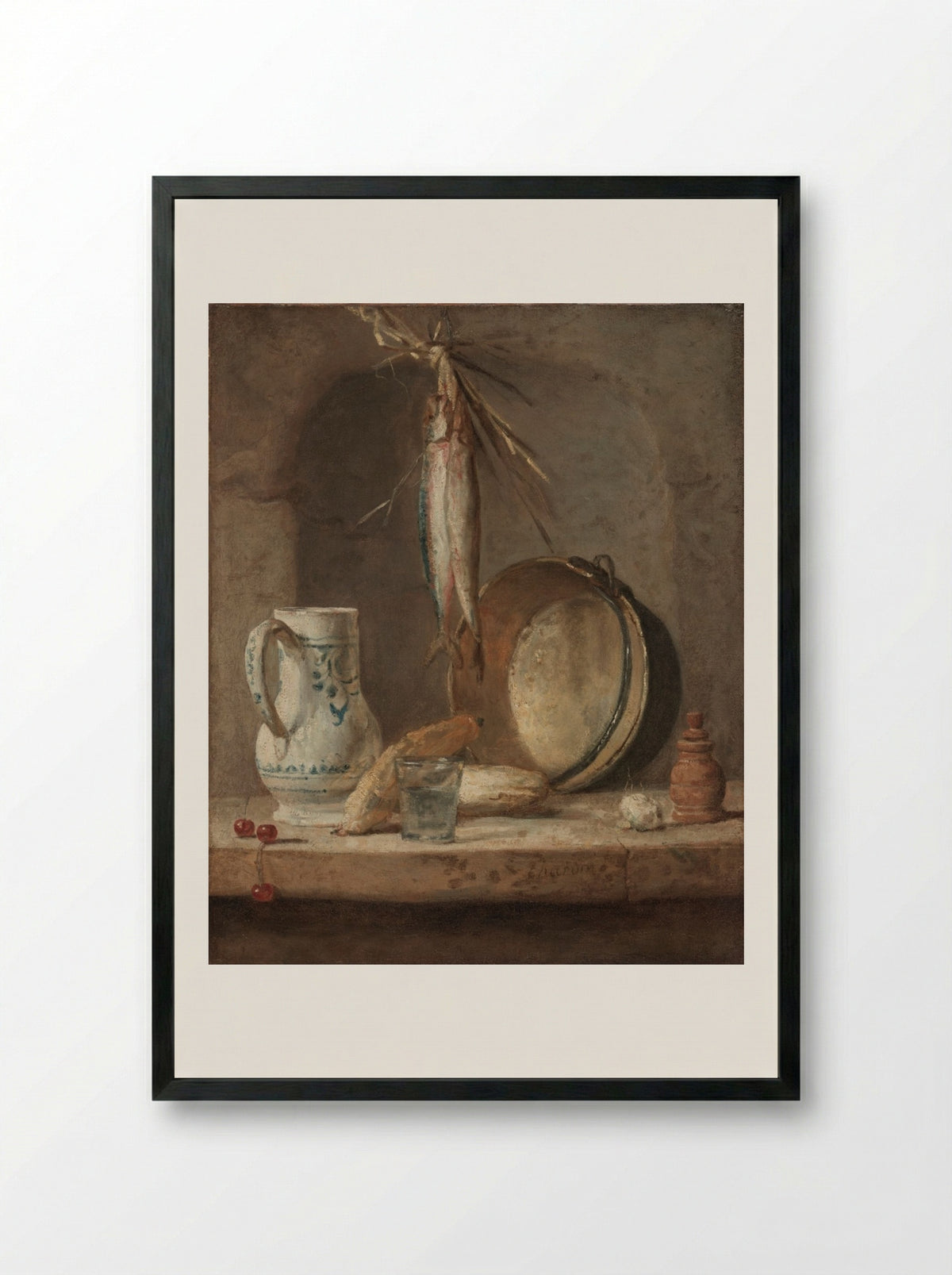 Still Life with Herrings - Jean-Siméon Chardin - Framed Print Black