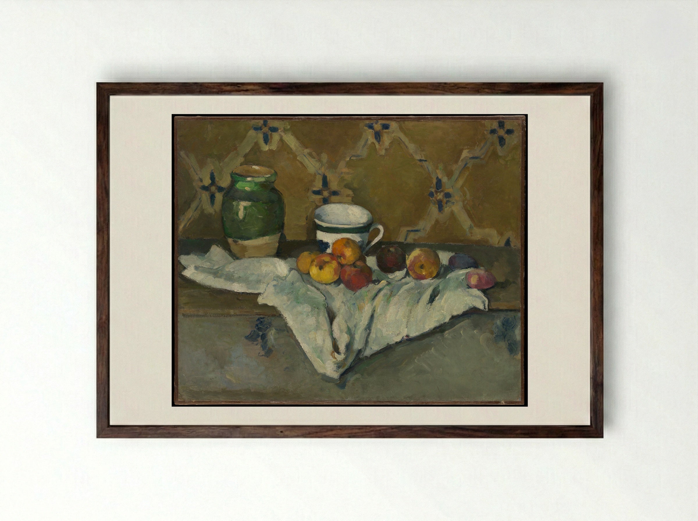 Still Life with Jar, Cup, and Apples - Paul Cézanne - Framed Print Dark Wood