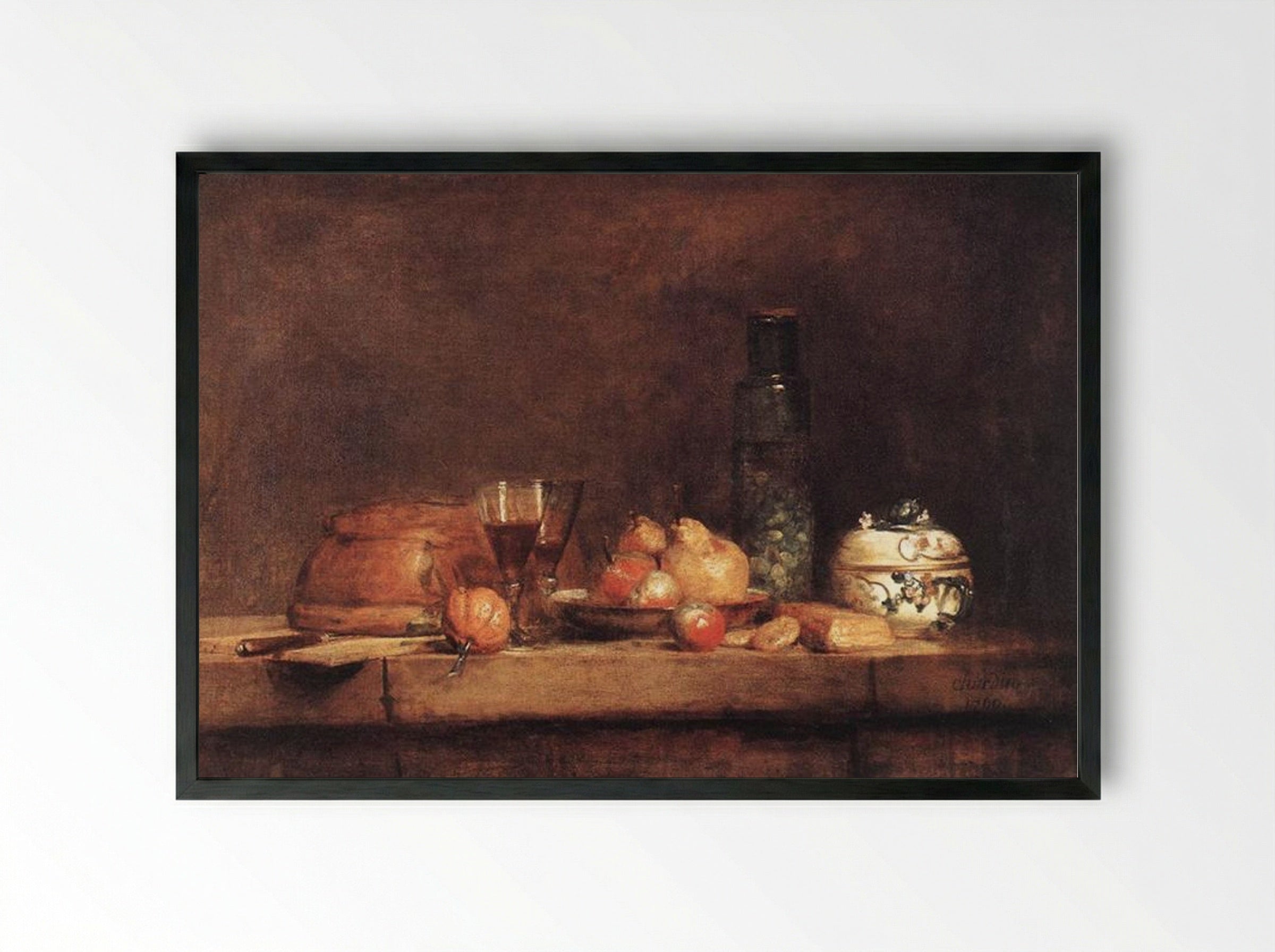 Still Life with Jar of Olives - Jean-Baptiste-Simeon Chardin - Framed Print Black
