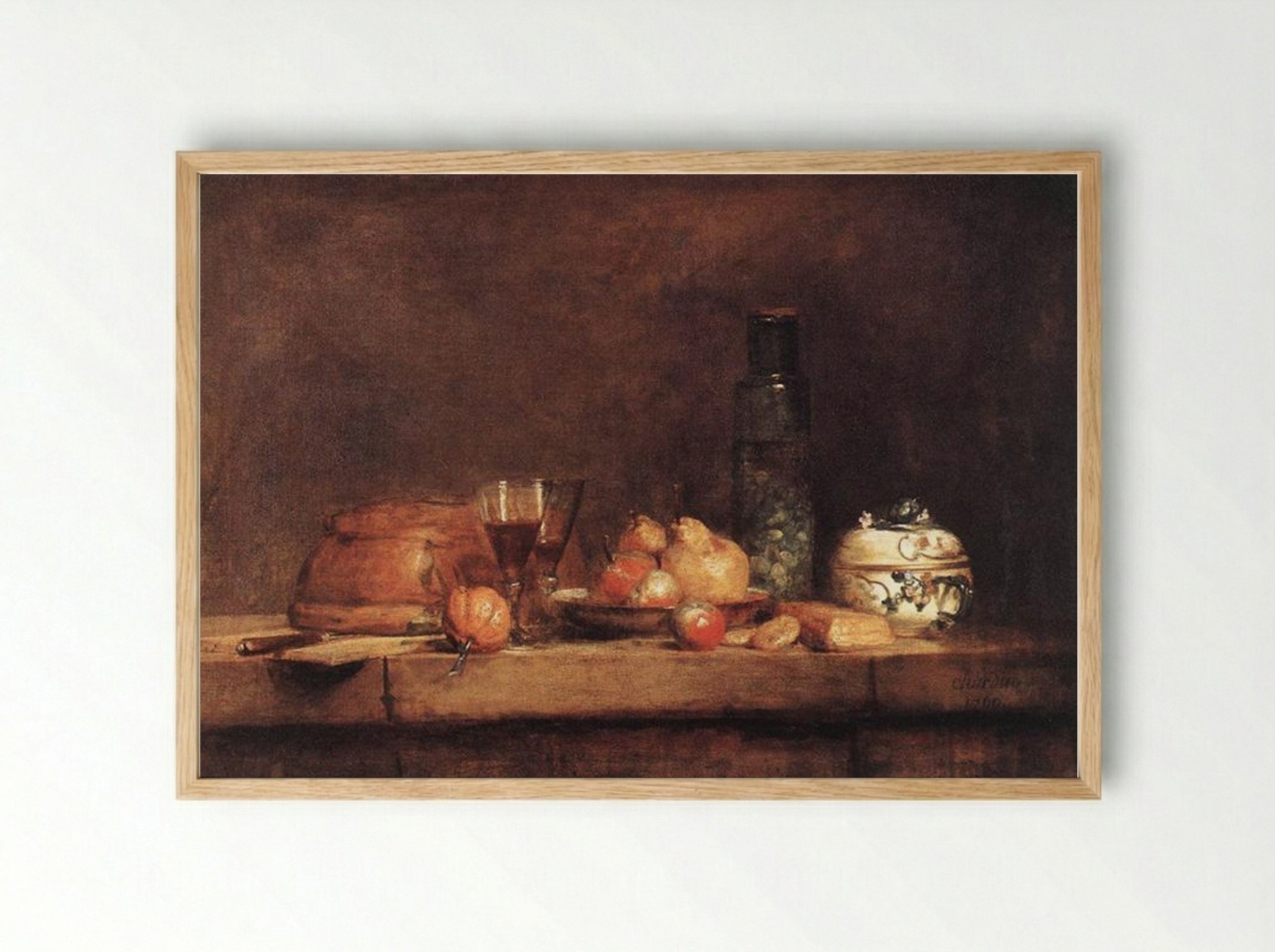 Still Life with Jar of Olives - Jean-Baptiste-Simeon Chardin - Framed Print Wood