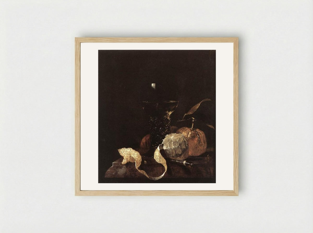Still-Life with Lemon, Oranges and Glass of Wine - Willem Kalf - Framed Print Wood