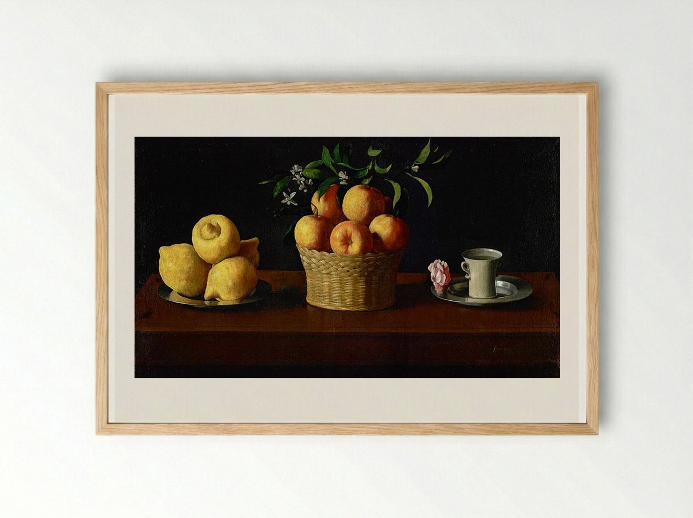 Still Life with Lemons, Oranges and a Rose - Francisco de Zurbarán - Framed Print Wood