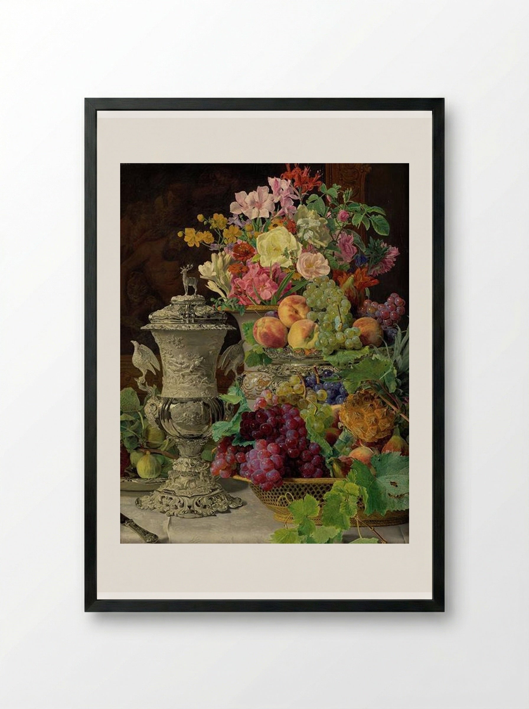 Still Life with Morning Cup - Ferdinand Georg Waldmüller - Framed Print Black