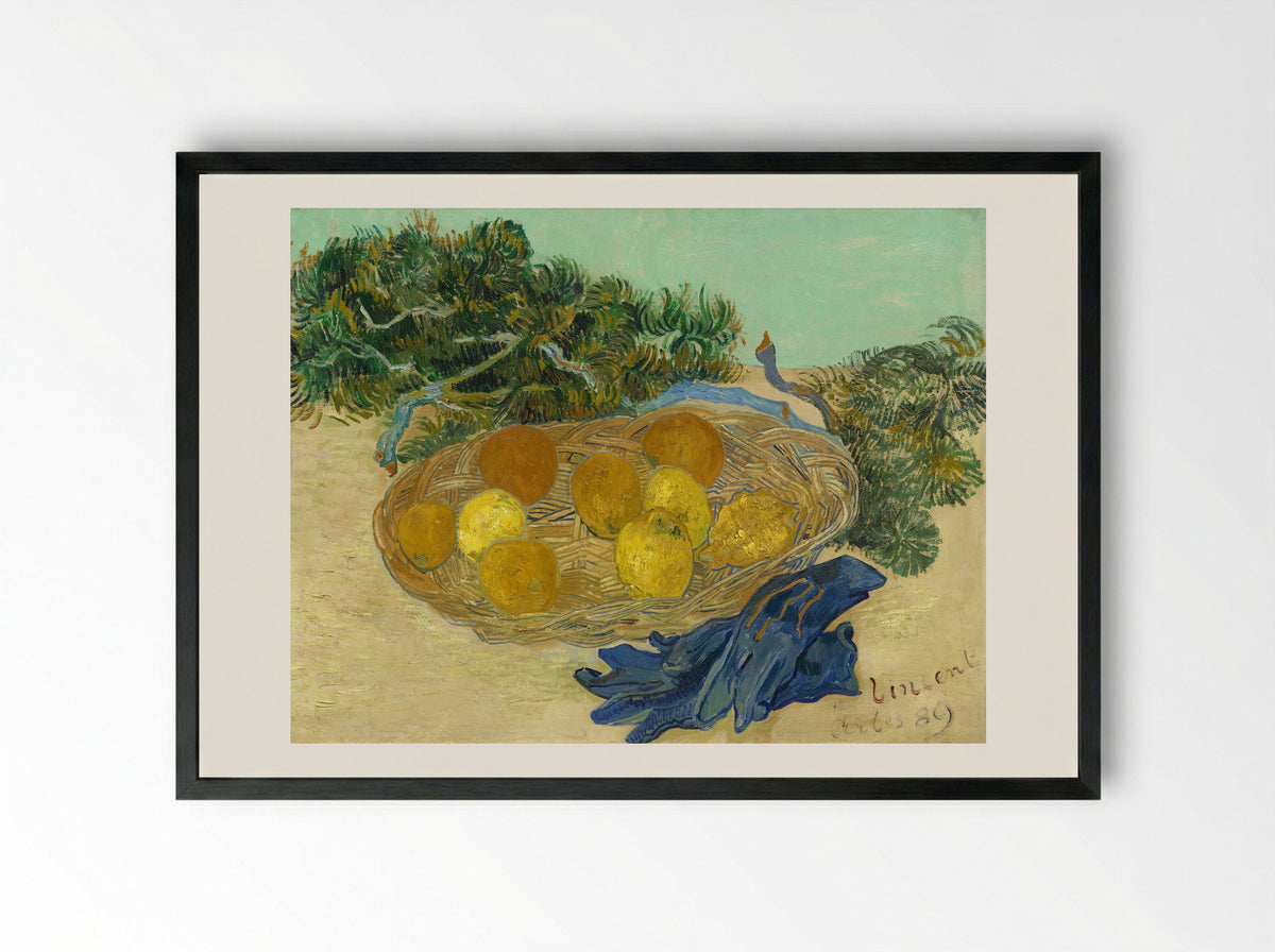 Still Life with Oranges and Lemons with Blue Gloves - Vincent van Gogh - Framed Print Black