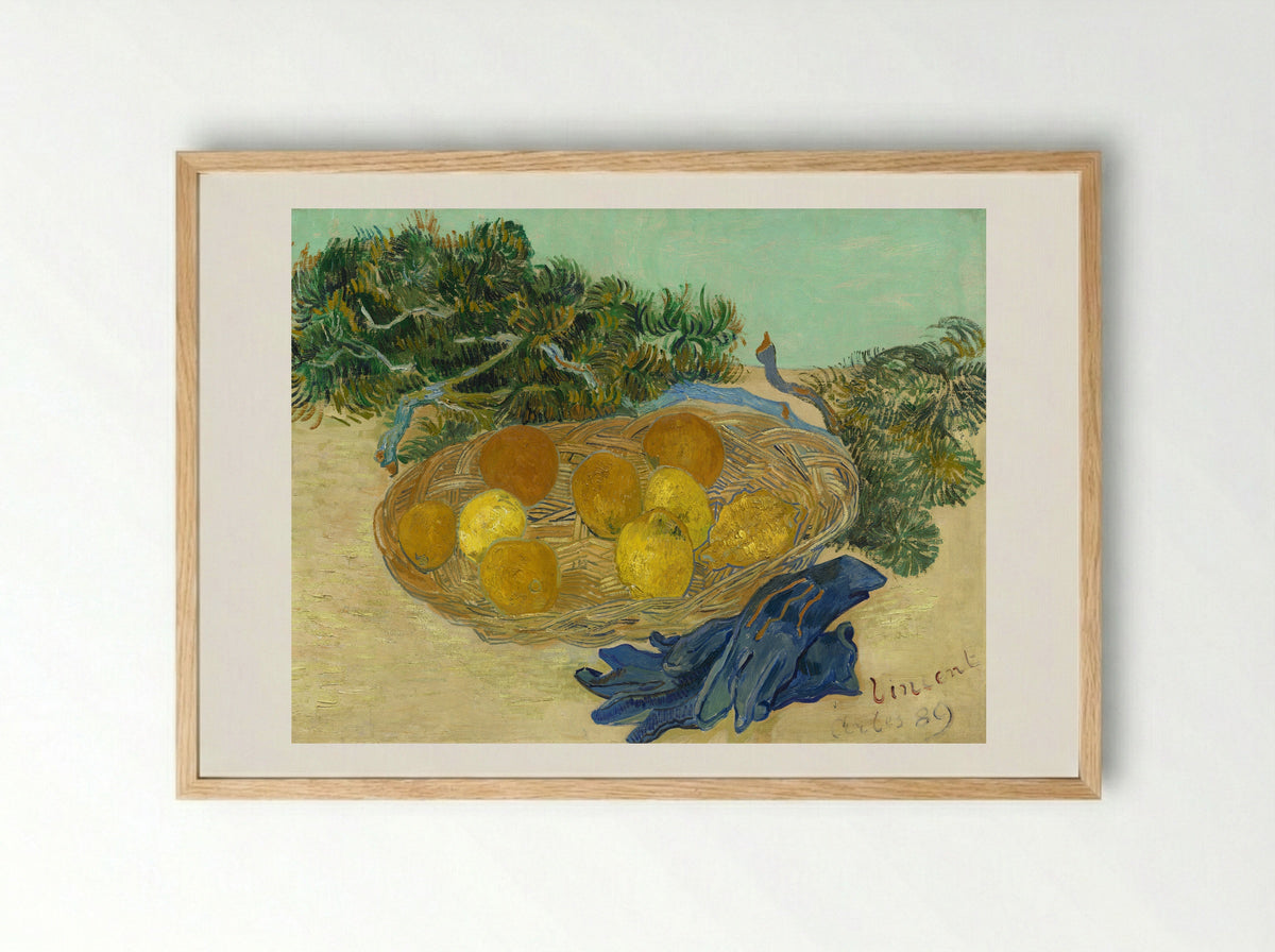 Still Life with Oranges and Lemons with Blue Gloves - Vincent van Gogh - Framed Print Wood