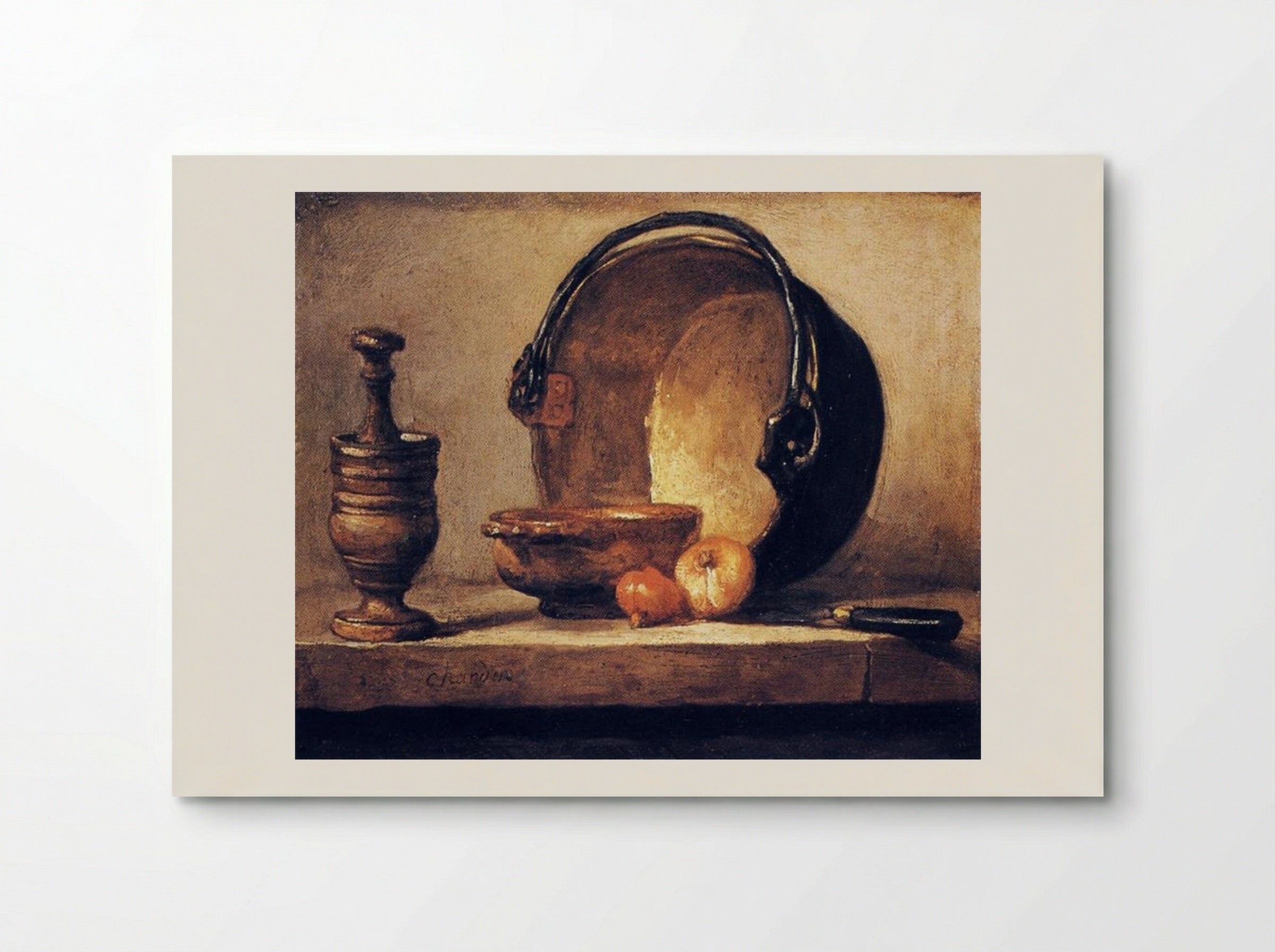 Still Life with Pestle, Bowl, Copper Cauldron, Onions and a Knife - Jean-Baptiste-Simeon Chardin - Poster