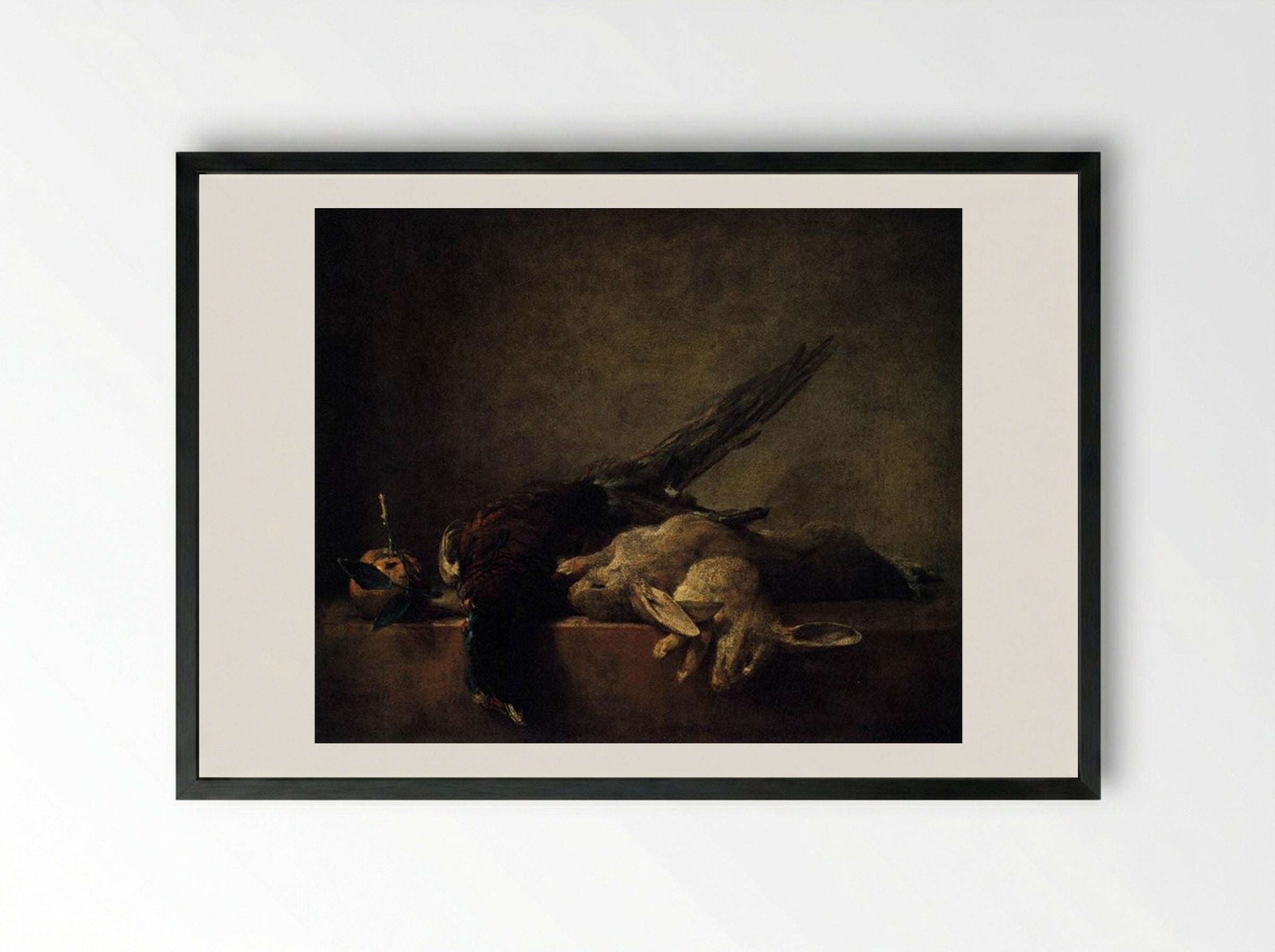 Still Life with Pheasant - Jean-Baptiste-Simeon Chardin - Framed Print Black