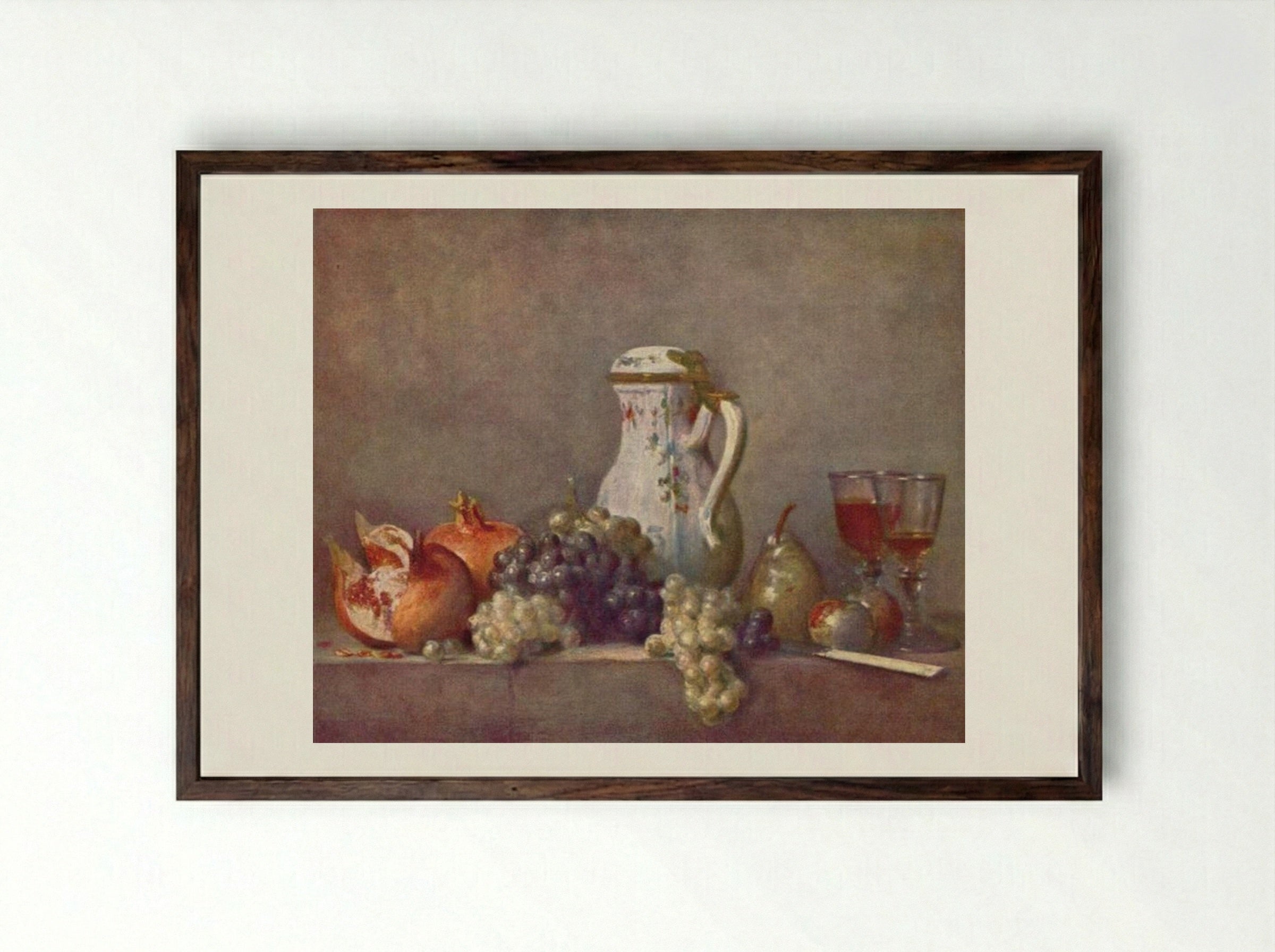 Still Life with Porcelain Teapot - Jean-Baptiste-Siméon Chardin - Framed Print Dark Wood