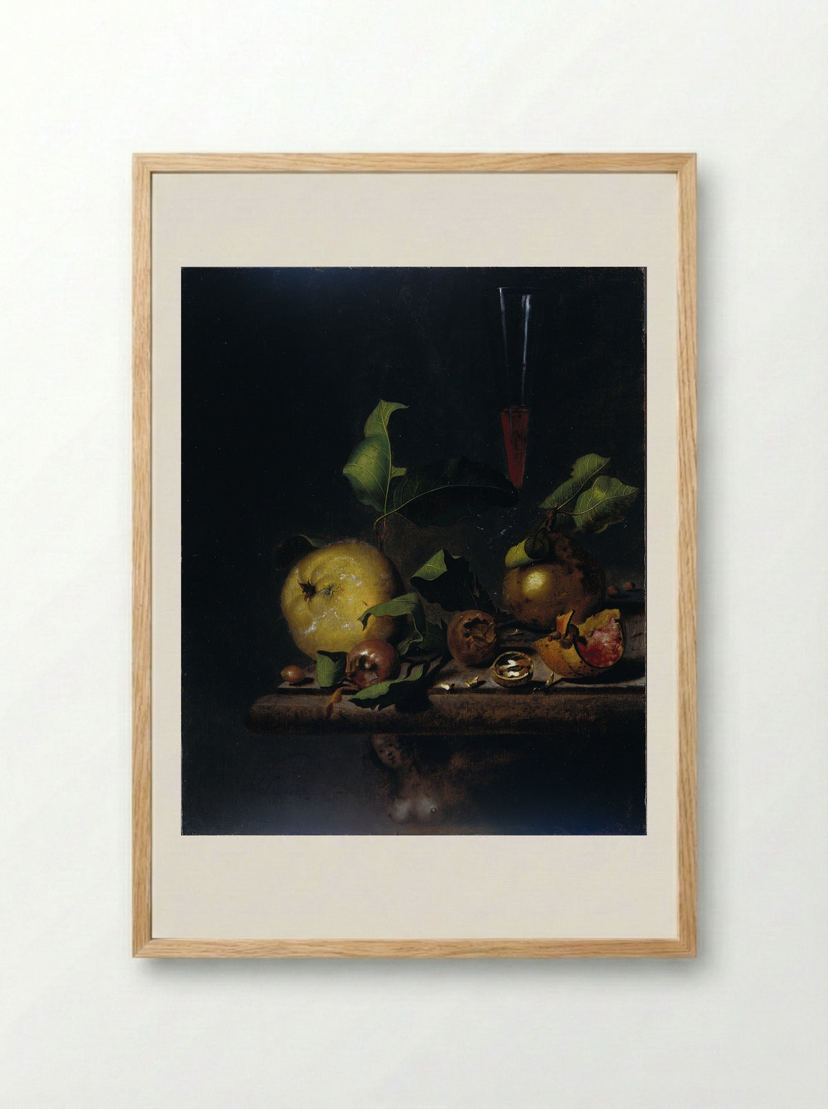Still Life with Quinces, Medlars and a Glass - Martinus Nellius - Framed Print Wood