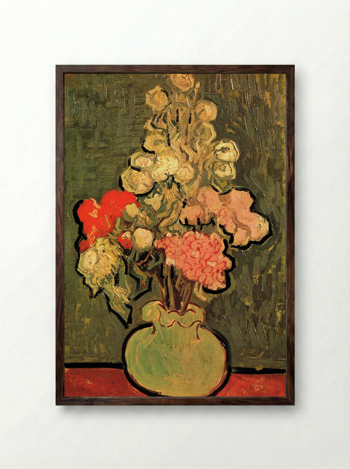Still Life with Rose-Mallows - Vincent van Gogh - Framed Print Dark Wood