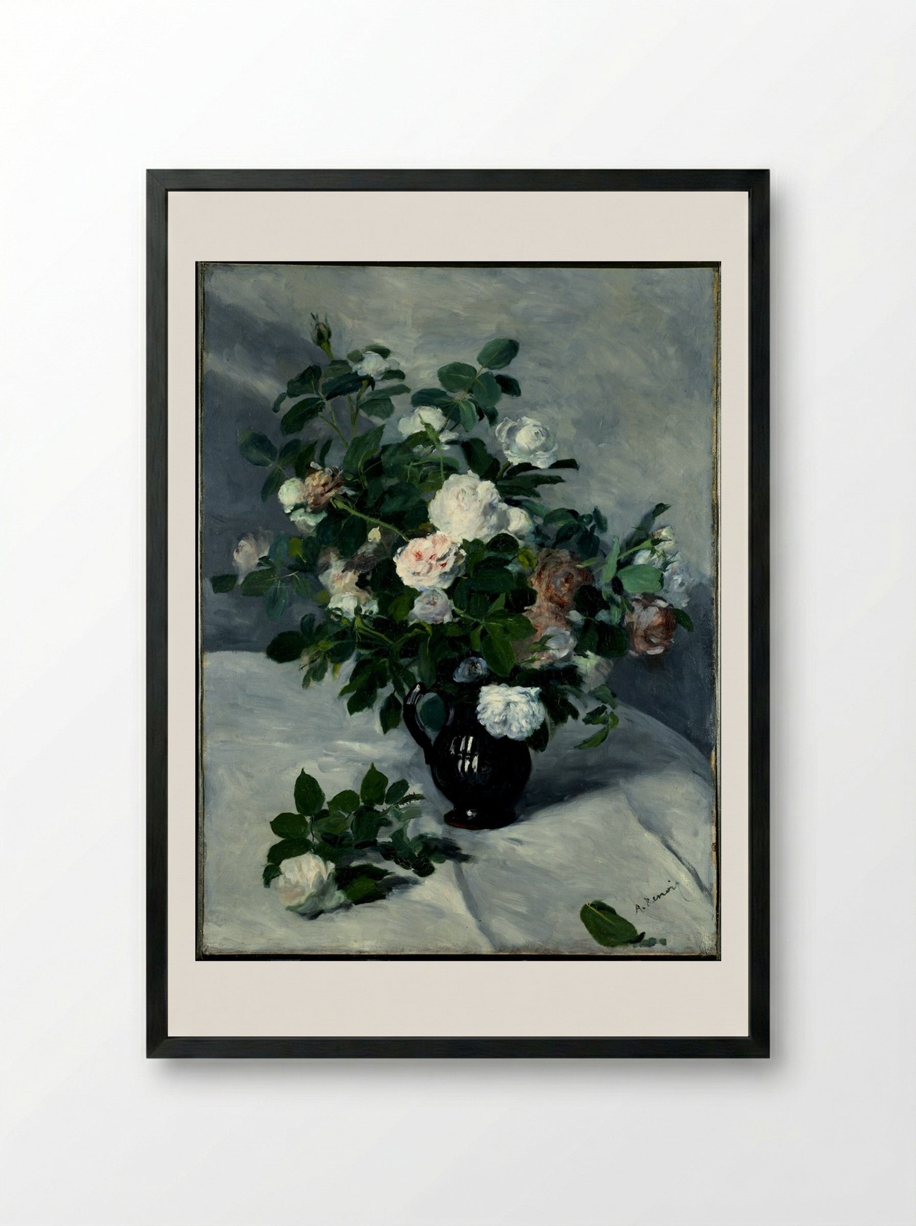Still Life with Roses - Pierre-Auguste Renoir - Framed Print Black