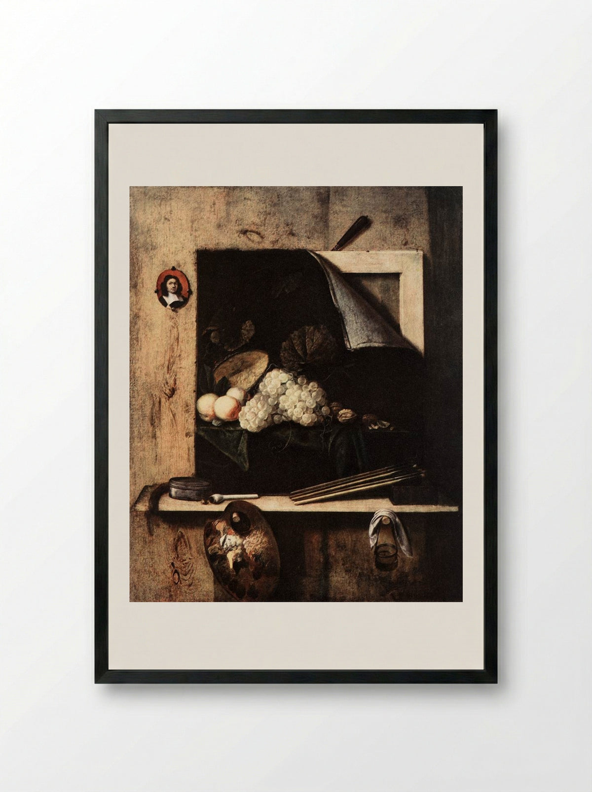 Still-Life with Self-Portrait - Cornelis Norbertus Gysbrechts - Framed Print Black