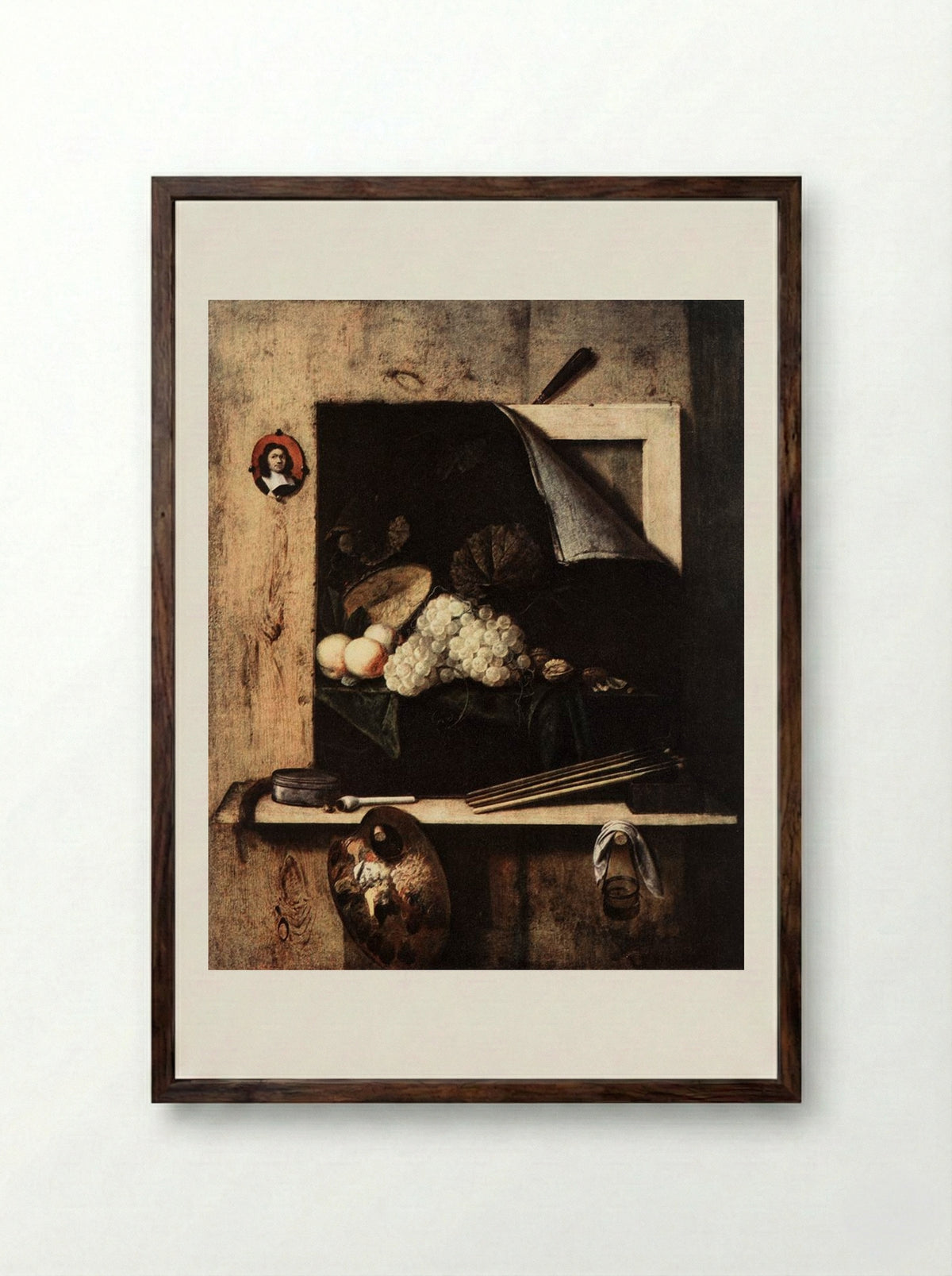 Still-Life with Self-Portrait - Cornelis Norbertus Gysbrechts - Framed Print Dark Wood