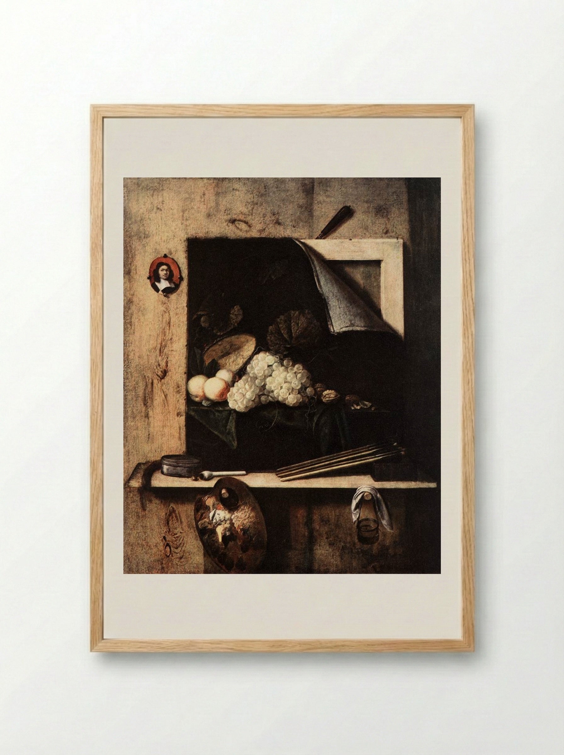 Still-Life with Self-Portrait - Cornelis Norbertus Gysbrechts - Framed Print Wood