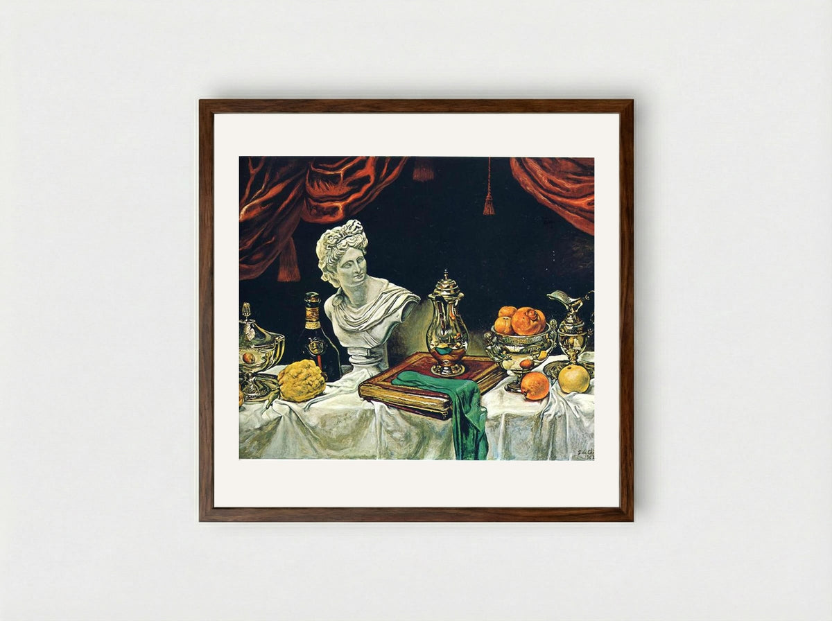 Still Life with Silver Ware - Giorgio de Chirico - Framed Print Dark Wood