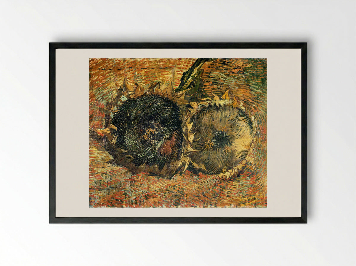 Still Life with Two Sunflowers - Vincent van Gogh - Framed Print Black