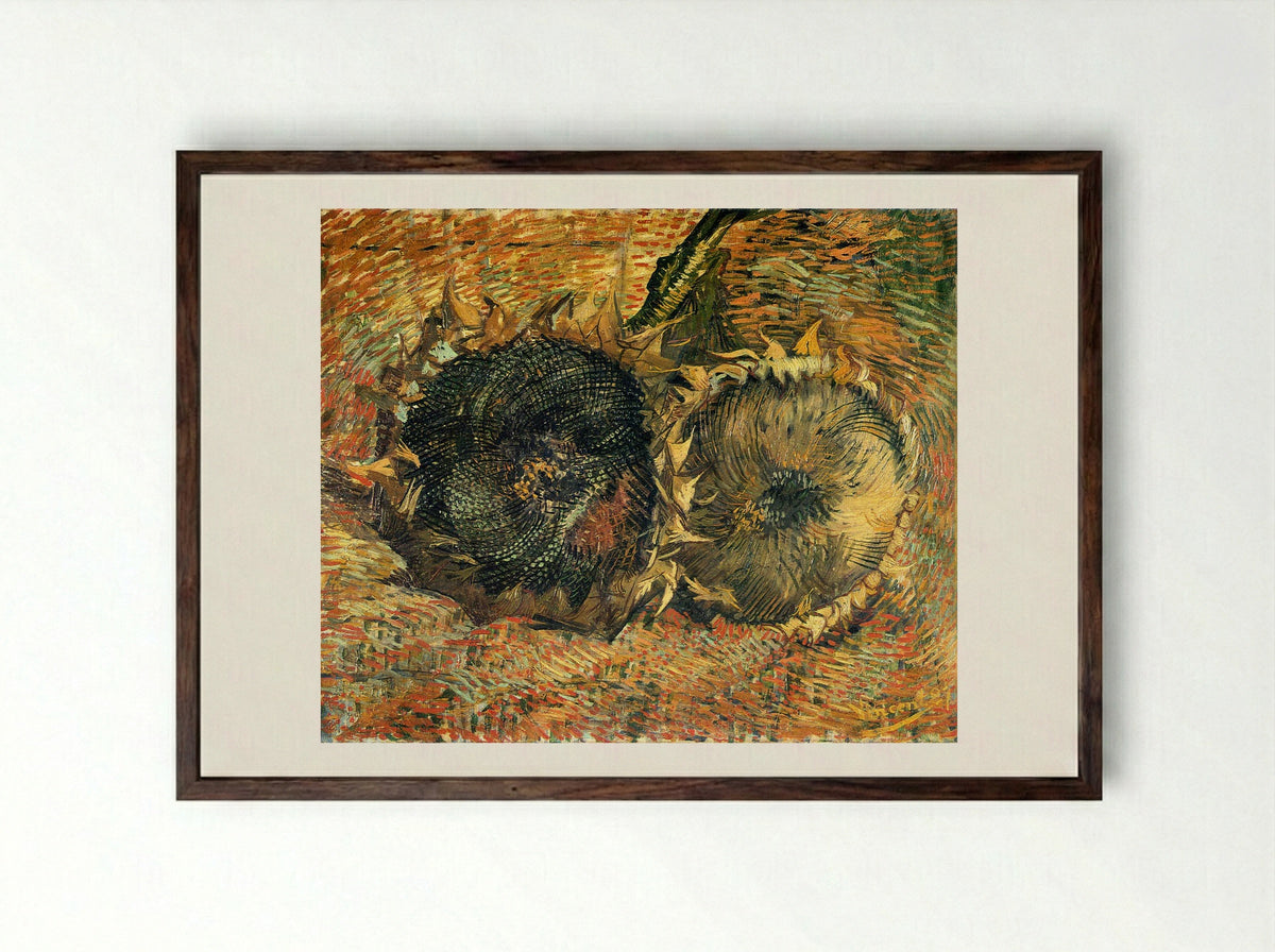Still Life with Two Sunflowers - Vincent van Gogh - Framed Print Dark Wood