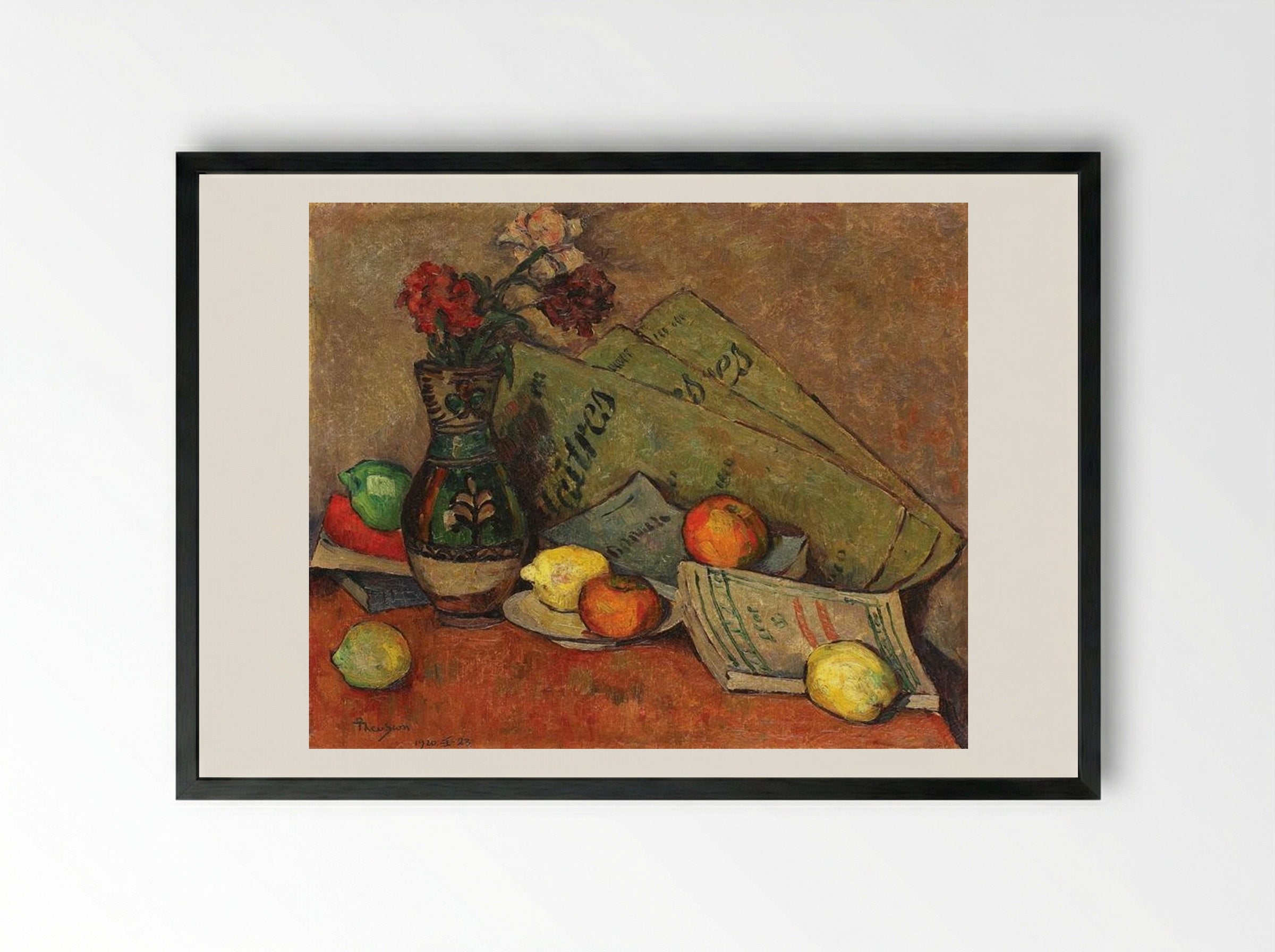 Still Life with Vase and Fruits - Ion Theodorescu-Sion - Framed Print Black