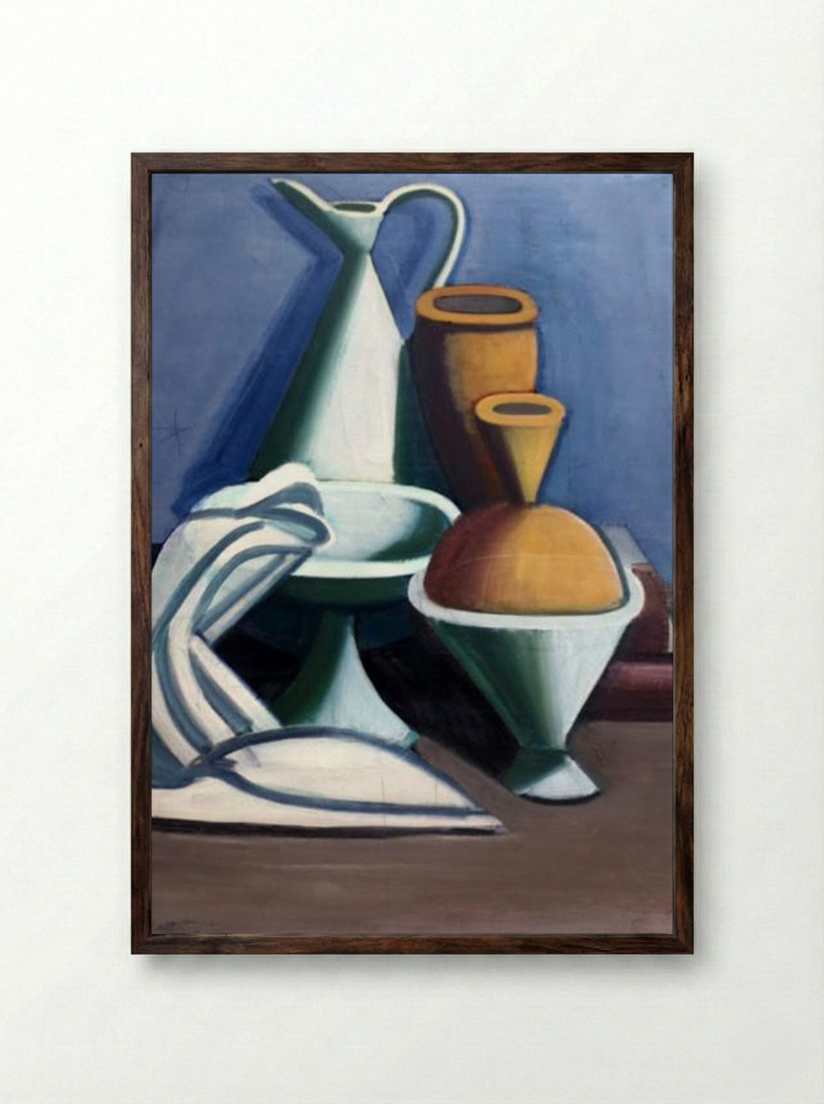 Still Life with Water Jug, Towel and Jars - Vilhelm Lundstrøm - Framed Print Dark Wood