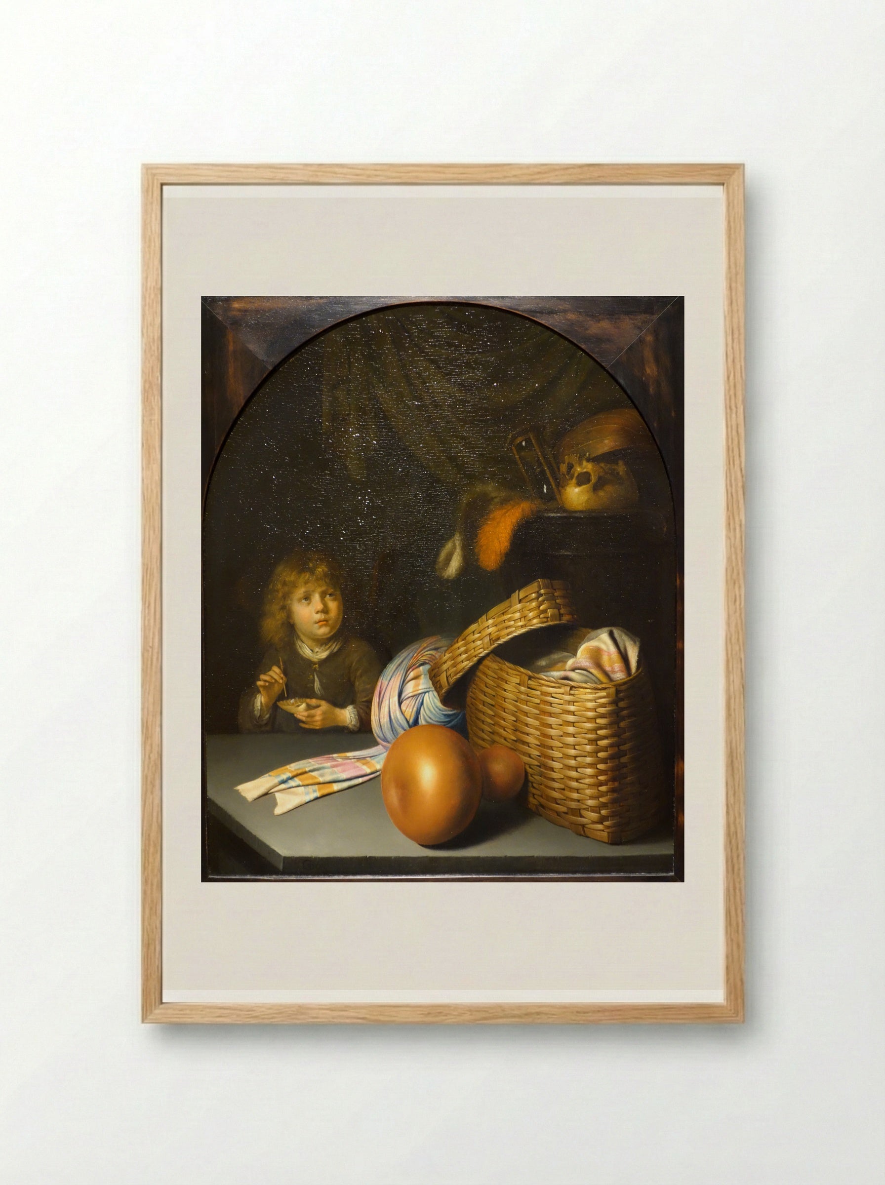 Still Life with a Boy Blowing Soap Bubbles - Gerrit Dou - Framed Print Wood
