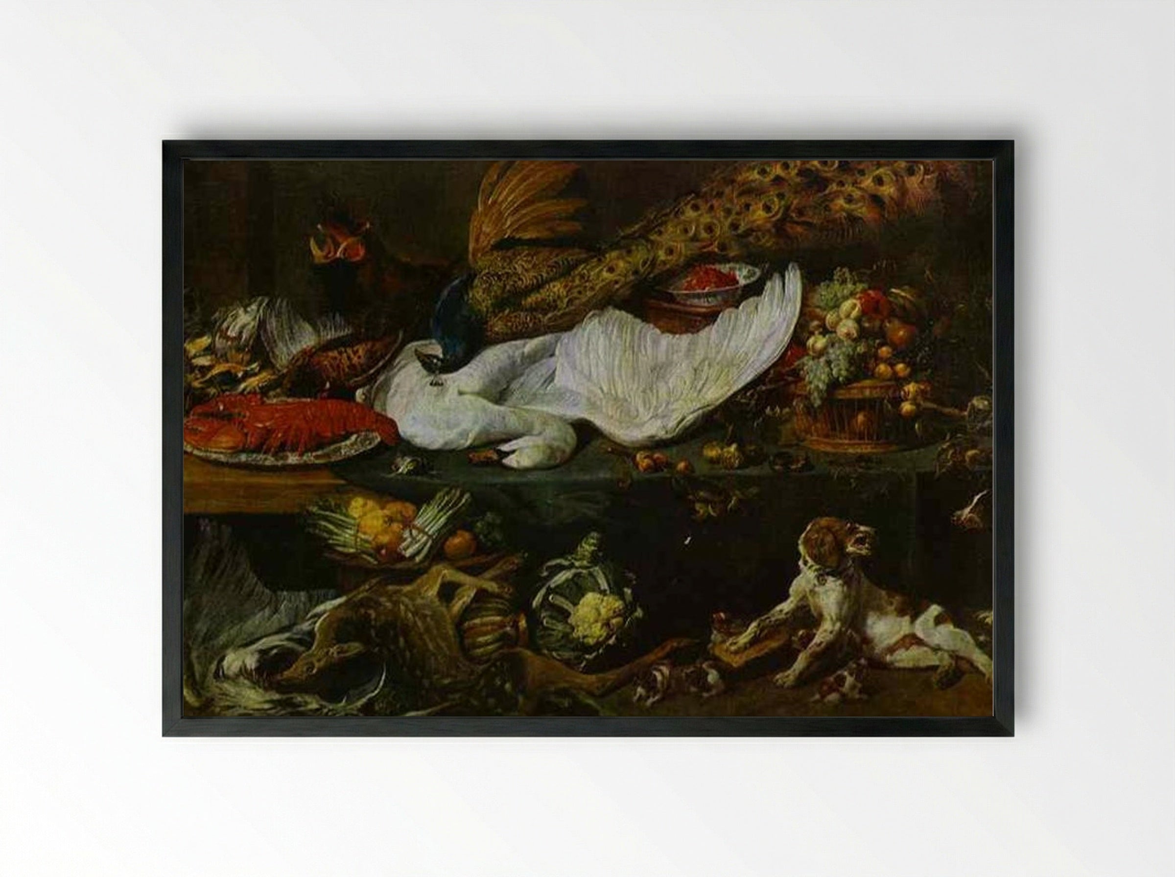 Still-Life with a Dog and Her Puppies - Frans Snyders - Framed Print Black