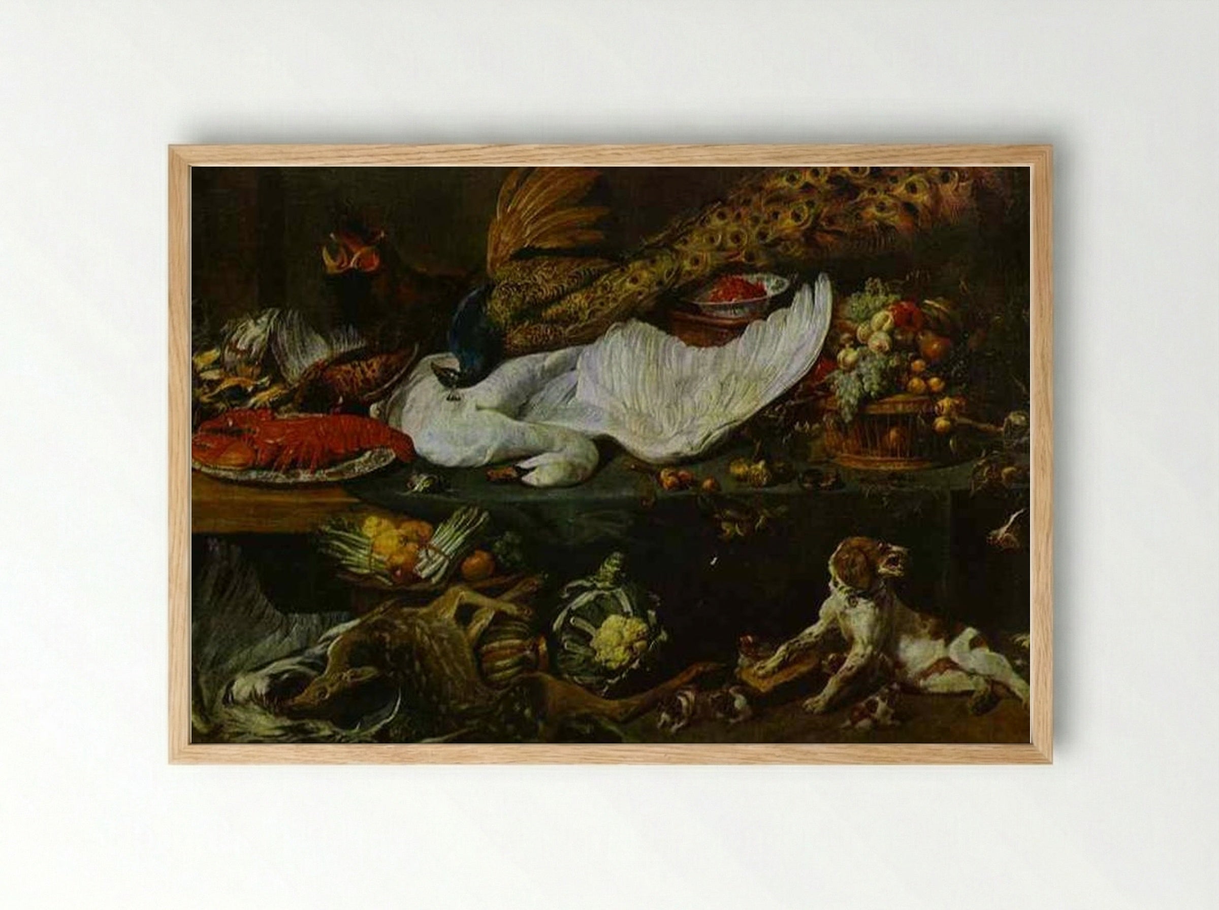 Still-Life with a Dog and Her Puppies - Frans Snyders - Framed Print Wood
