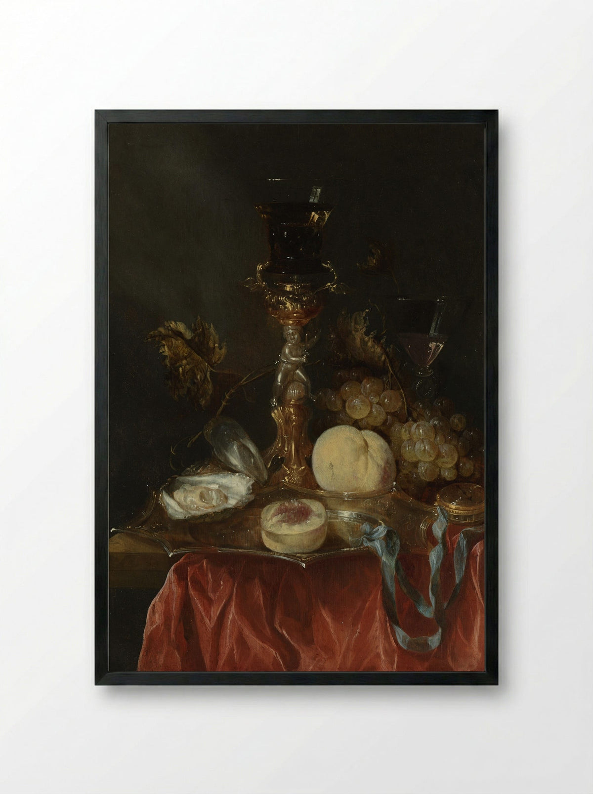 Still Life with a Gilt Silver Cup - Abraham van Beijeren - Framed Print Black