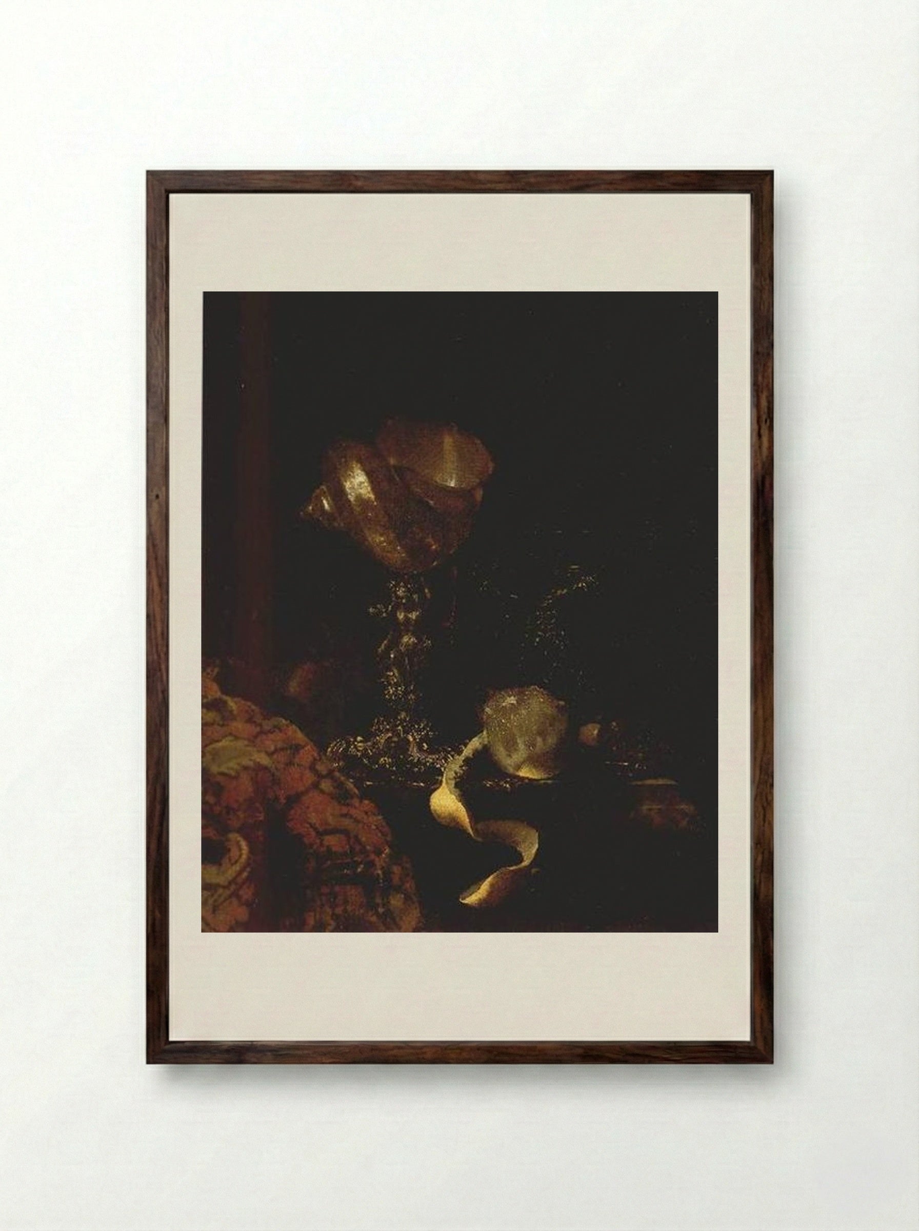 Still Life with a Nautilus Cup - Willem Kalf - Framed Print Dark Wood