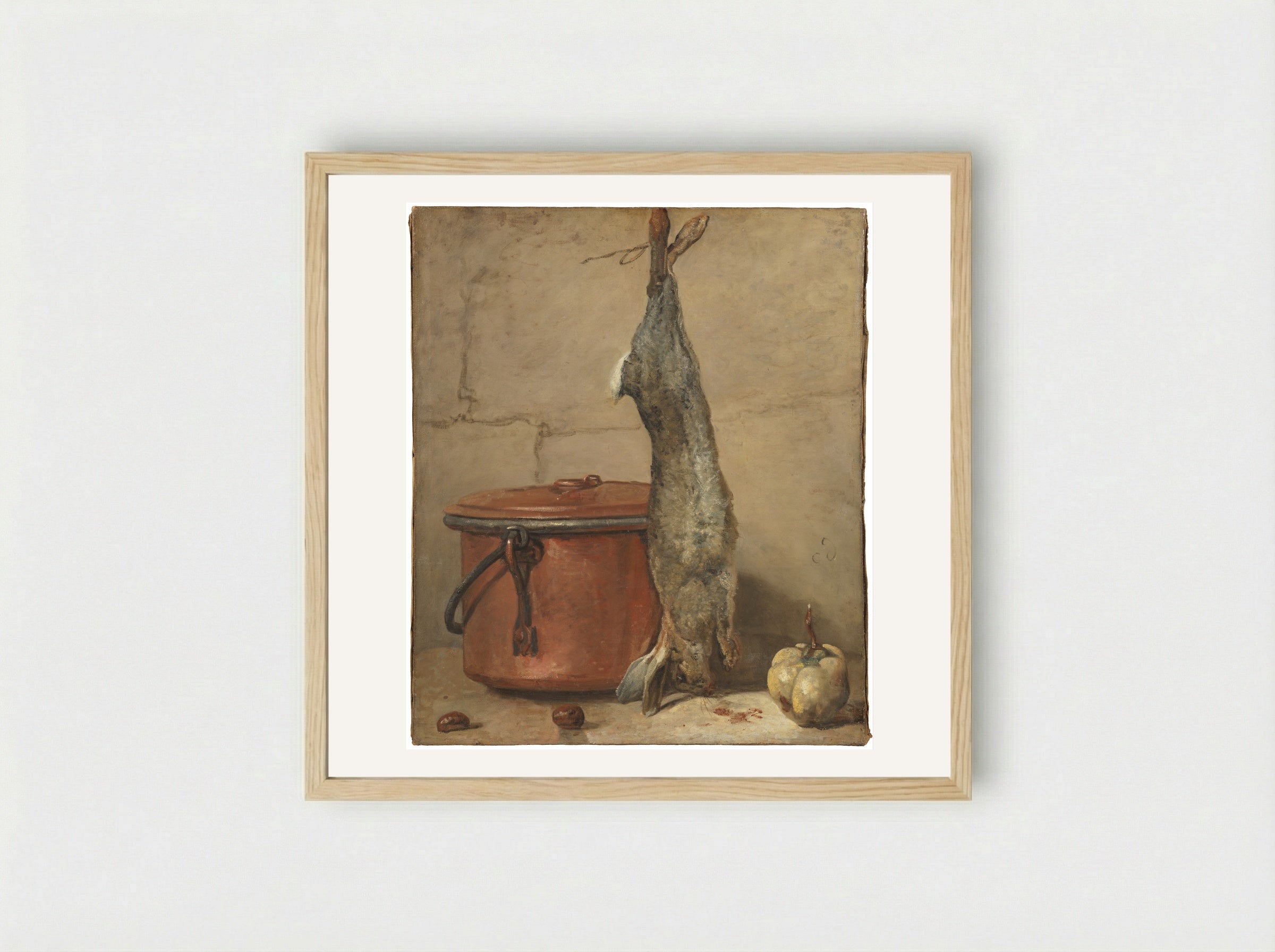 Still Life with a Rabbit and a Copper Pot - Jean-Baptiste-Simeon Chardin - Framed Print Wood
