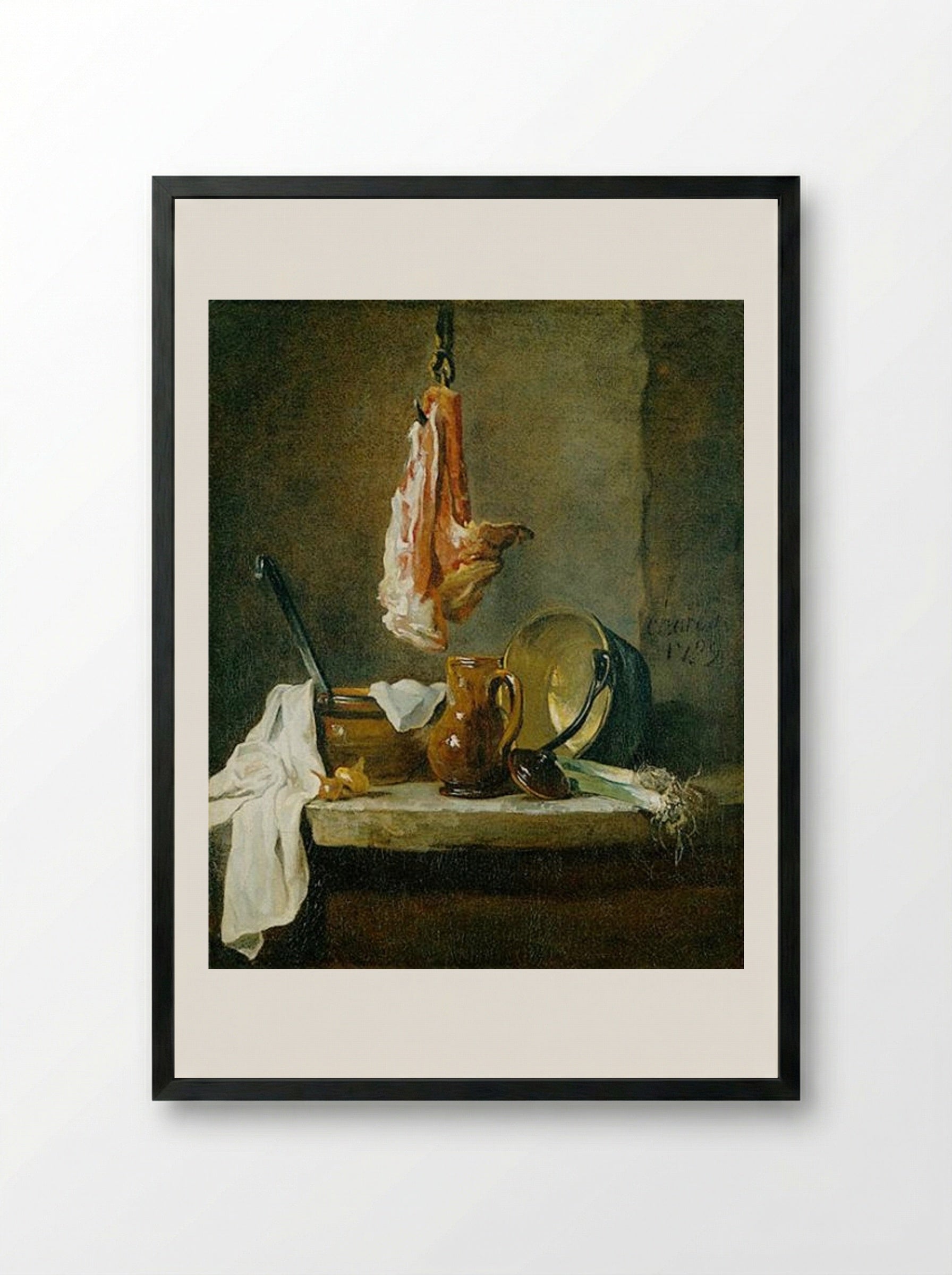 Still Life with a Rib of Beef - Jean-Baptiste-Siméon Chardin - Framed Print Black