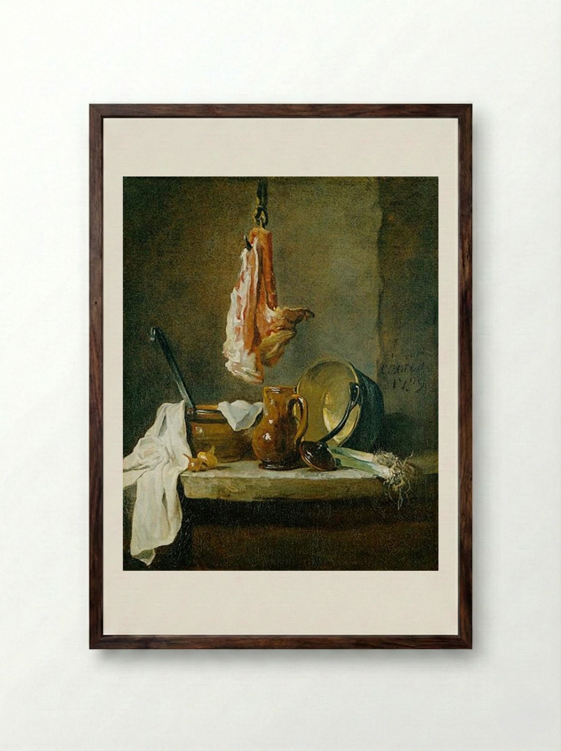 Still Life with a Rib of Beef - Jean-Baptiste-Siméon Chardin - Framed Print Dark Wood